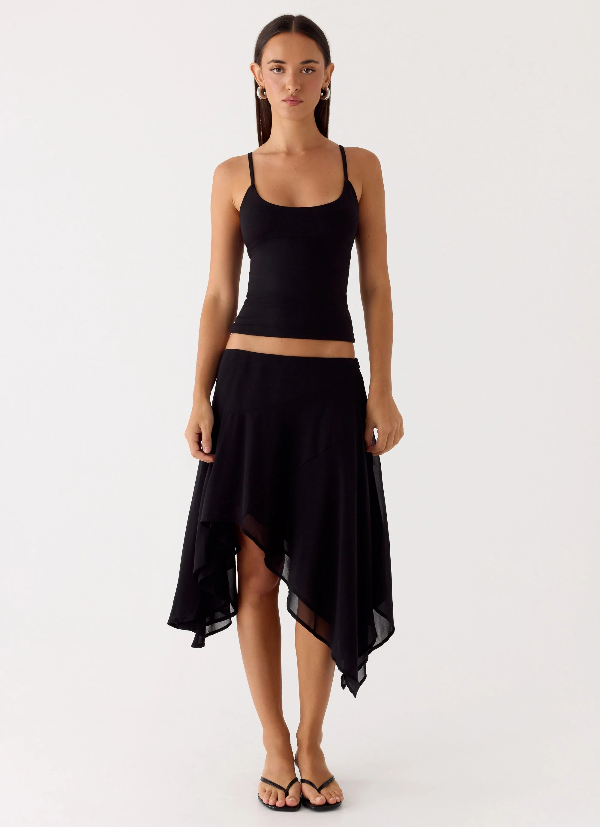 Kia Low Rise Asymmetrical Midi Skirt - Black - Image 2
