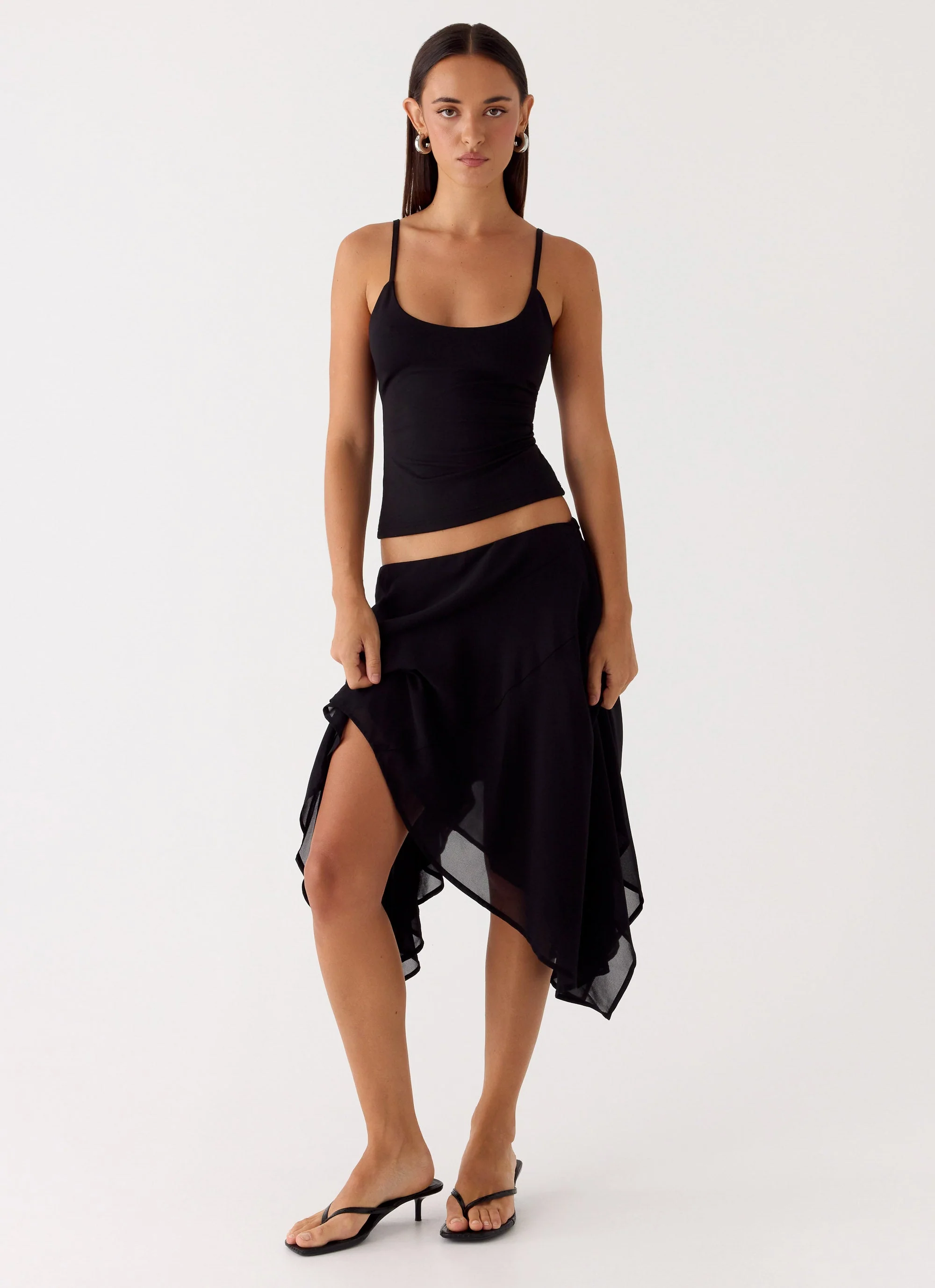 Kia Low Rise Asymmetrical Midi Skirt - Black - Image 5