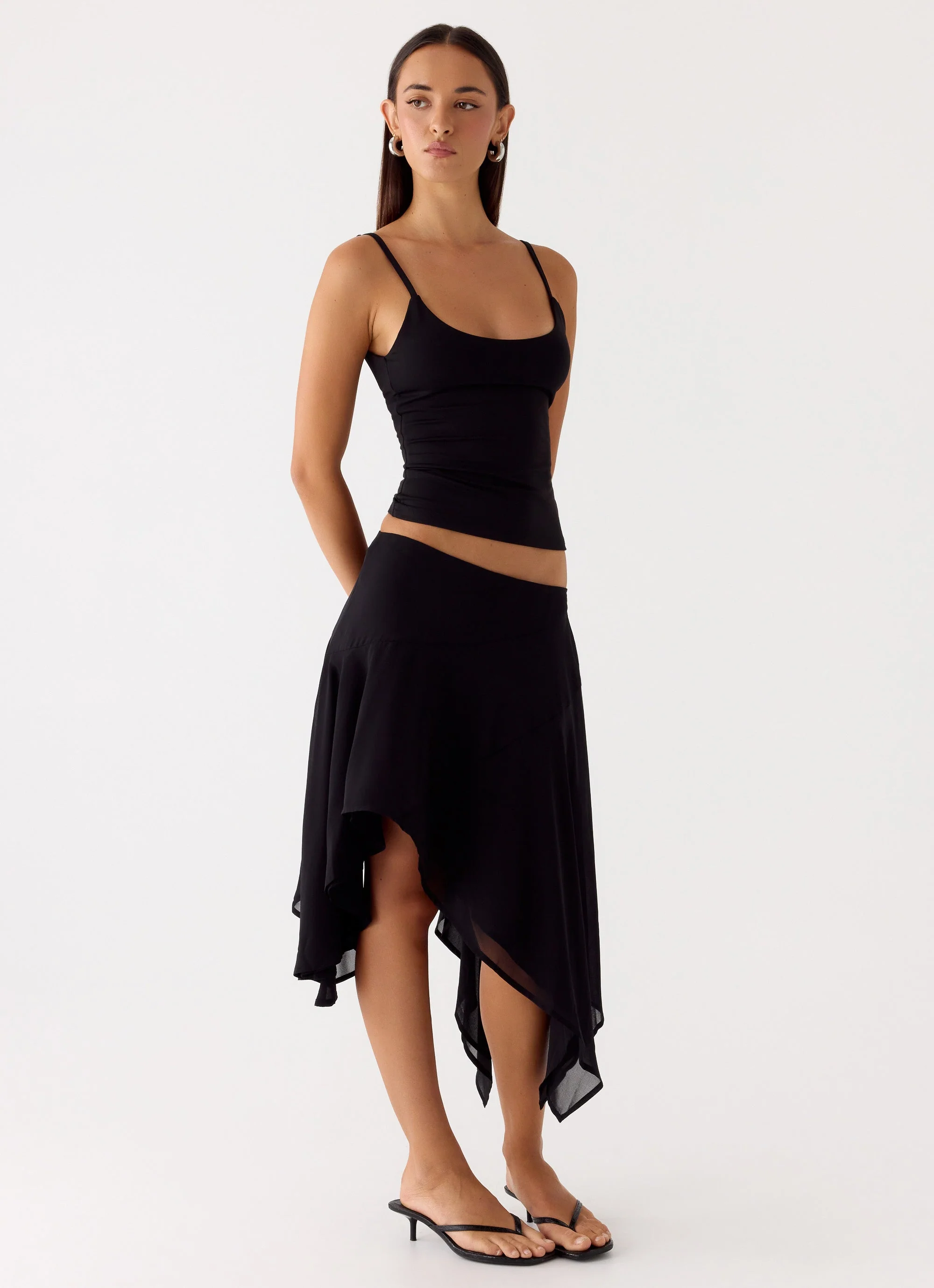 Kia Low Rise Asymmetrical Midi Skirt - Black - Image 6