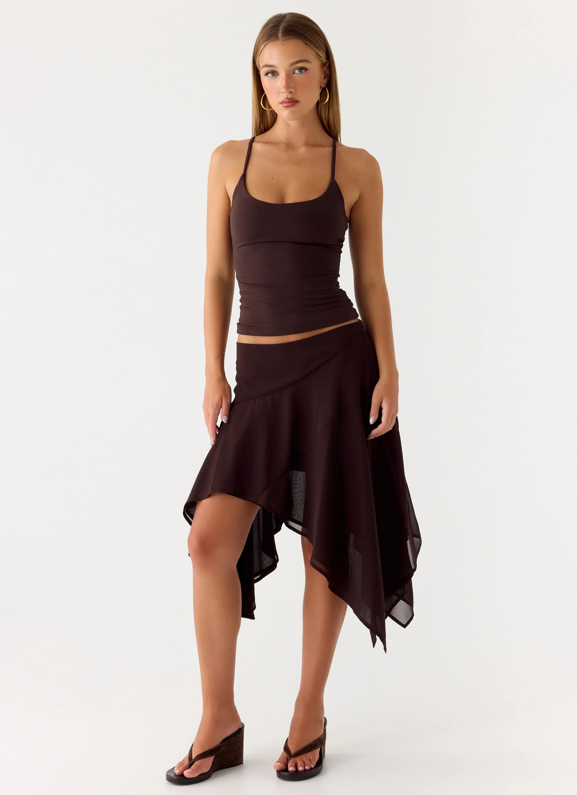Kia Low Rise Asymmetrical Midi Skirt - Chocolate - Image 2