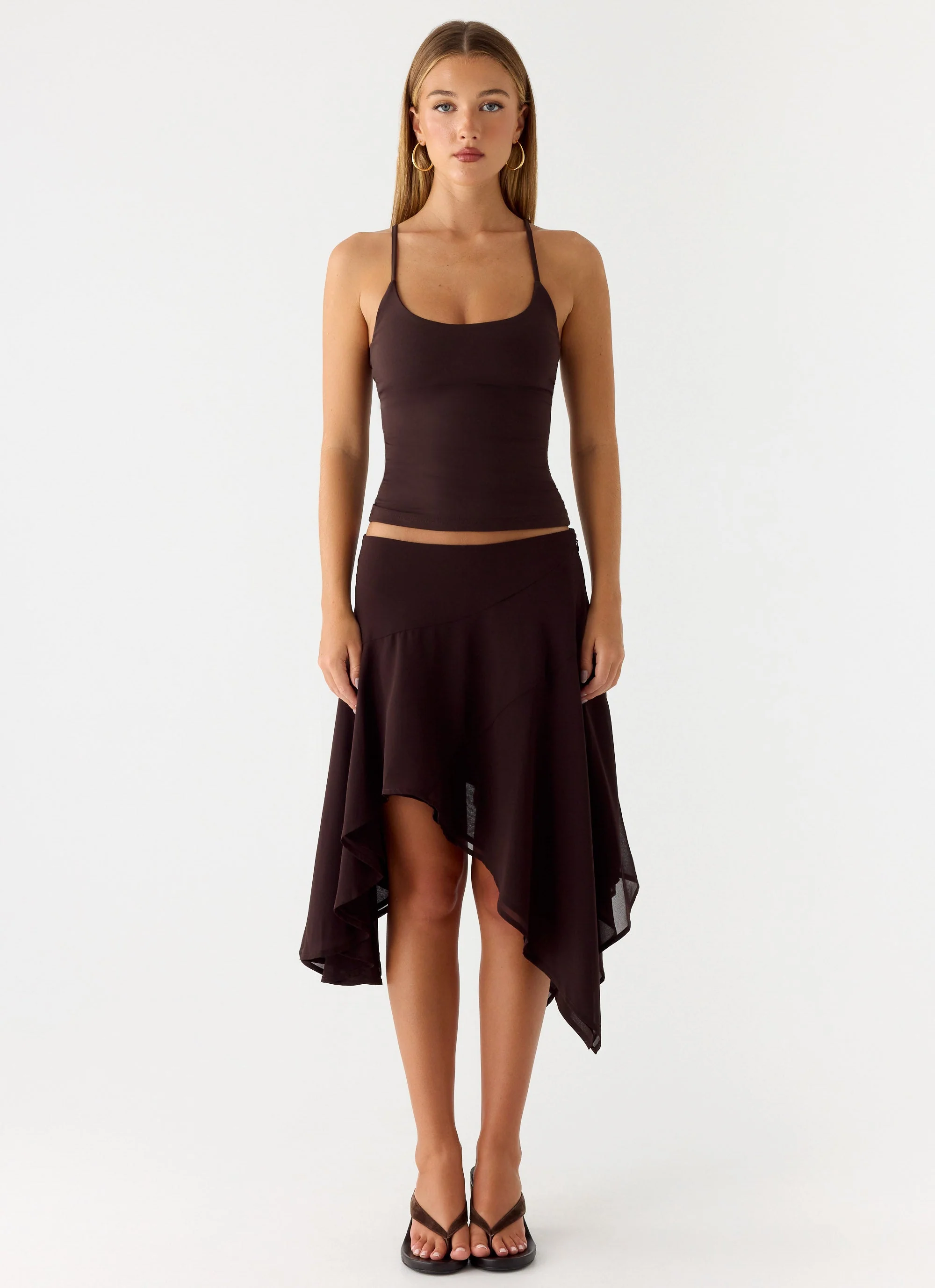 Kia Low Rise Asymmetrical Midi Skirt - Chocolate - Image 6