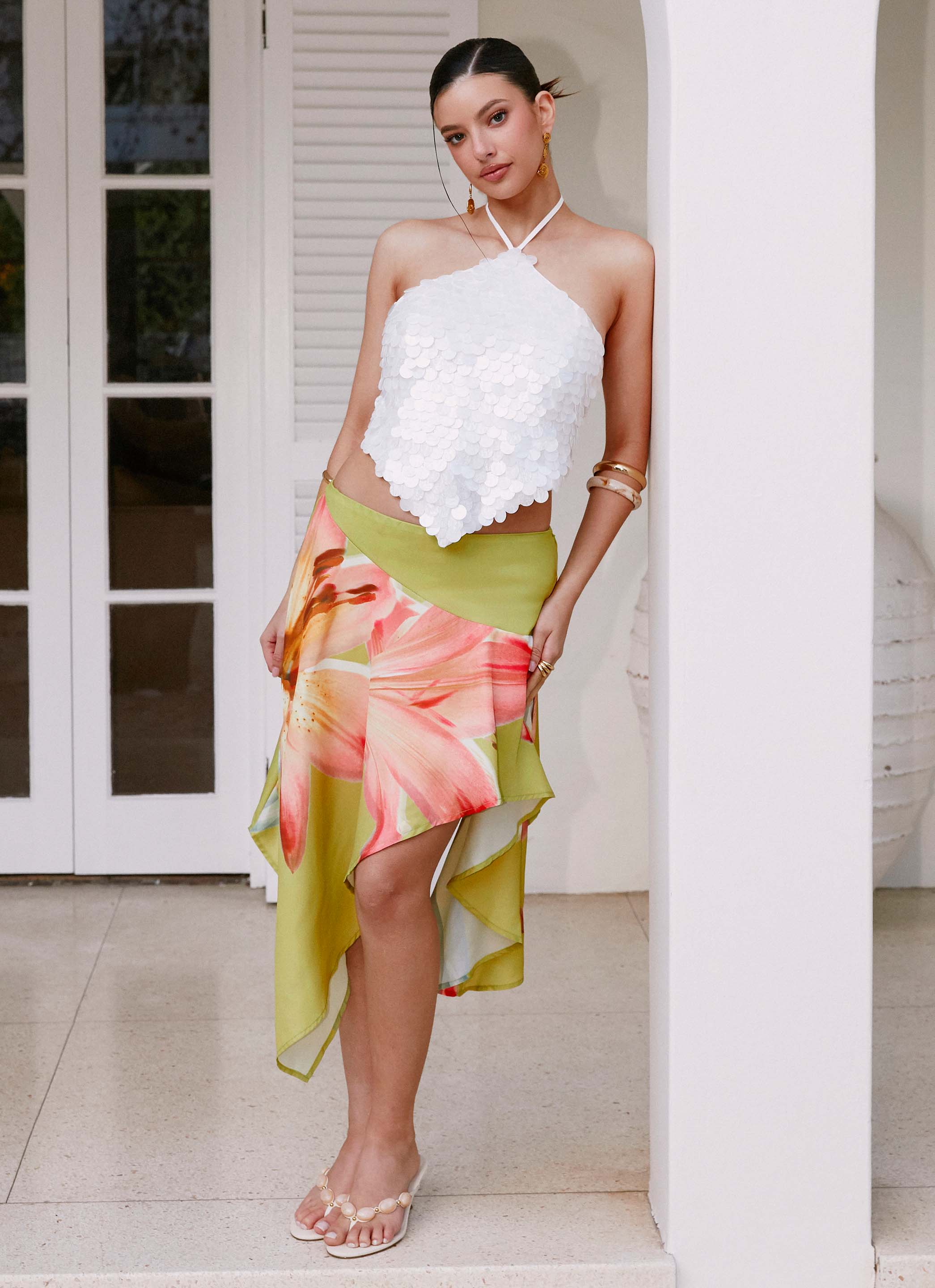 Kia Low Rise Asymmetrical Midi Skirt - Jungle Floral - Image 2