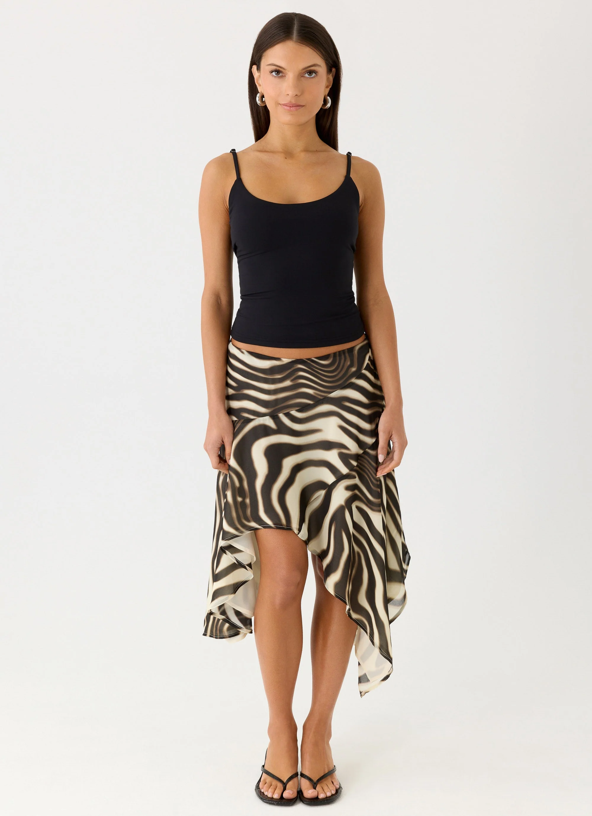 Kia Low Rise Asymmetrical Midi Skirt - Zebra - Image 2