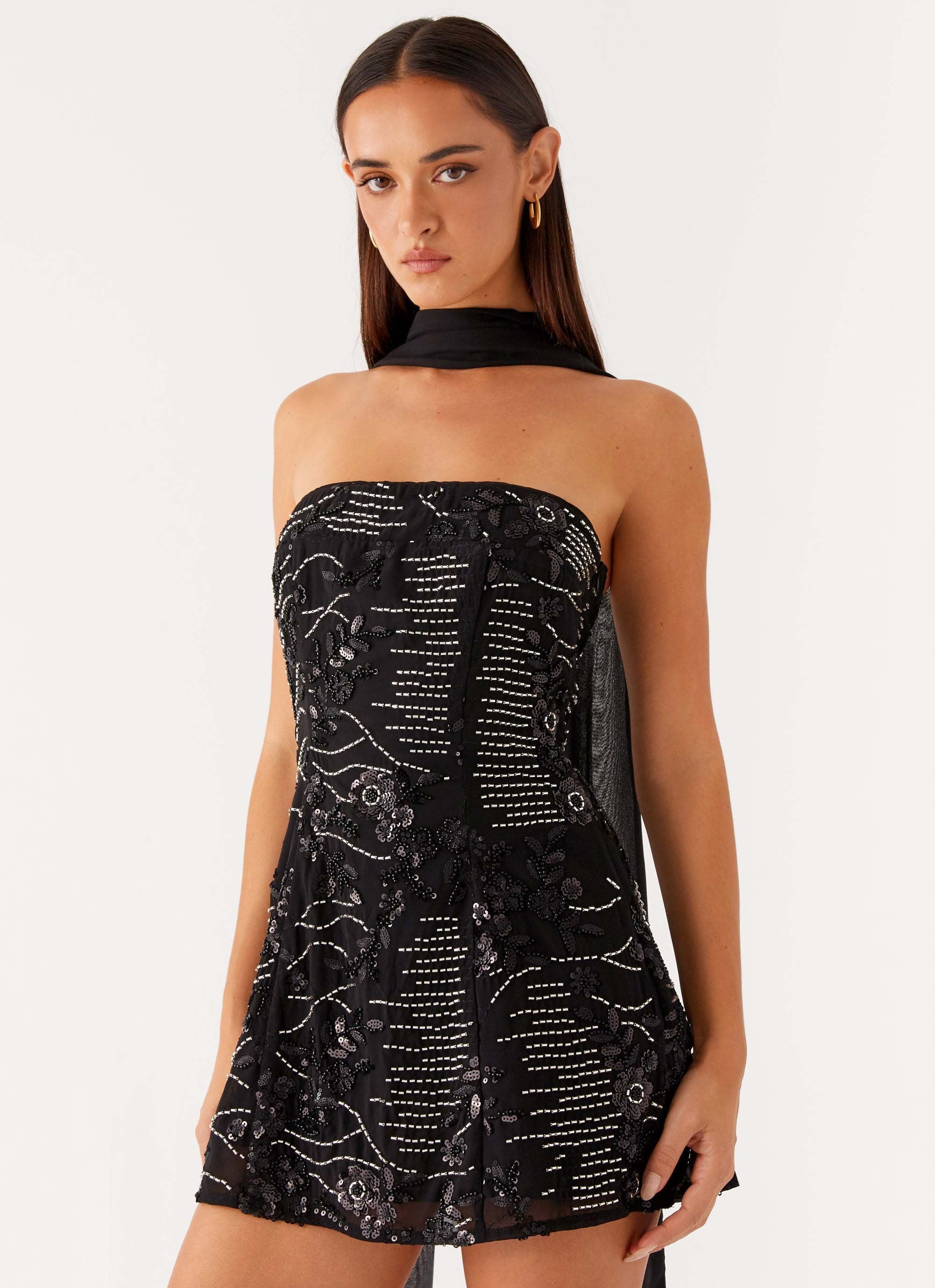 Kiesha Strapless Scarf Mini Dress - Black - Image 5