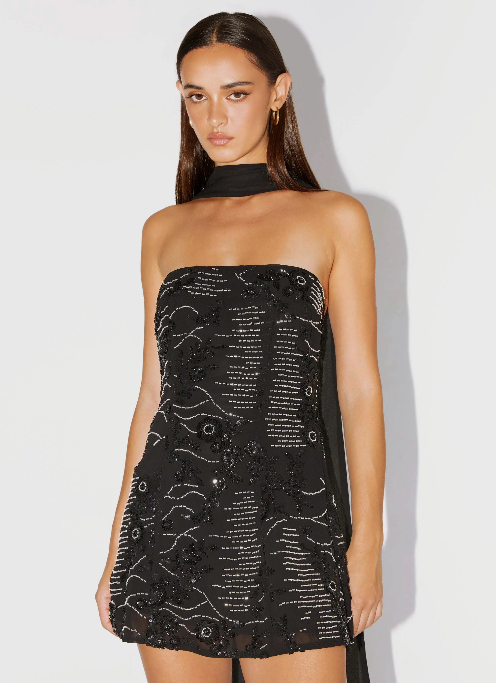 Kiesha Strapless Scarf Mini Dress - Black - Image 6