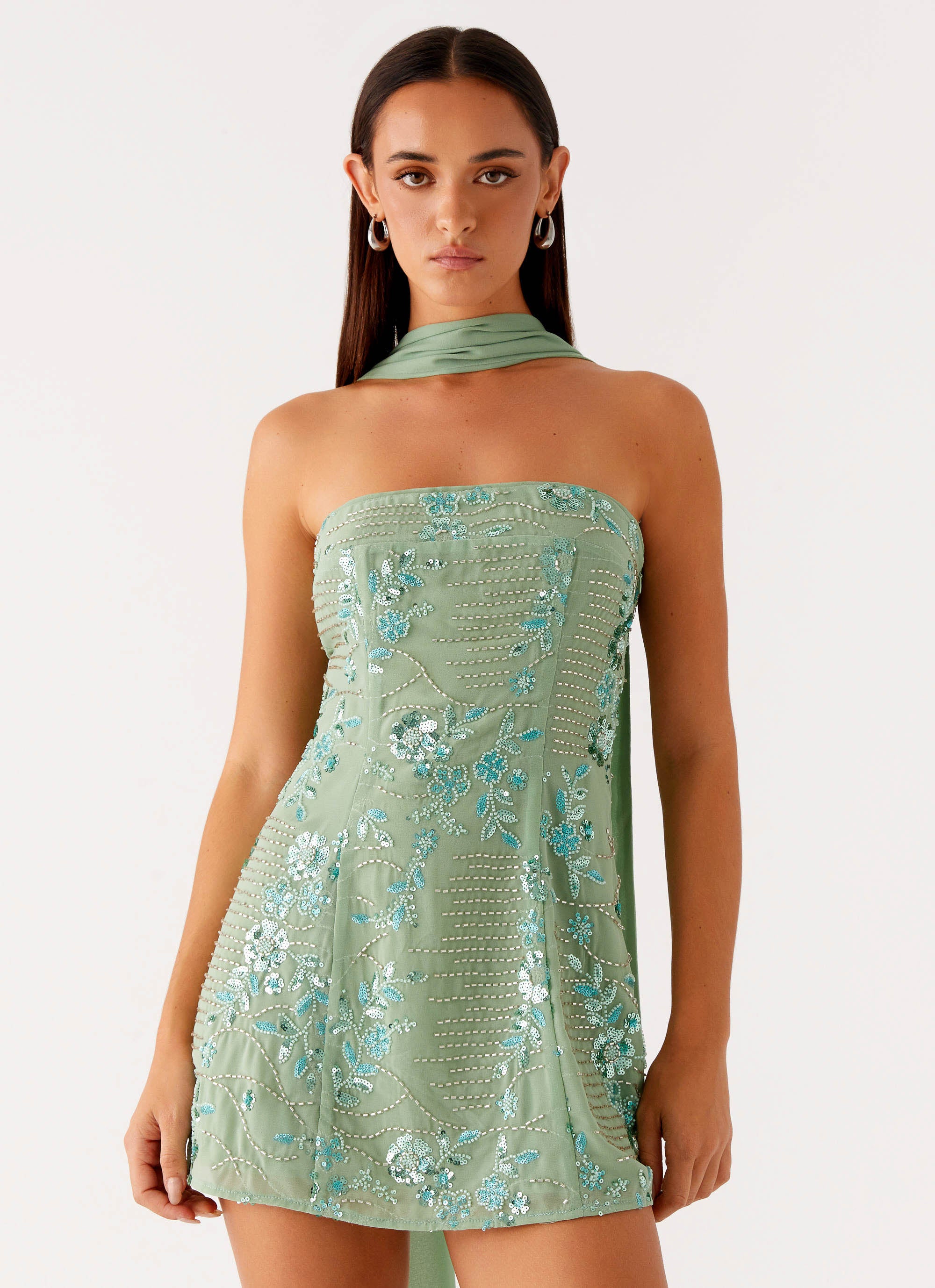 Kiesha Strapless Scarf Mini Dress - Mint - Image 5