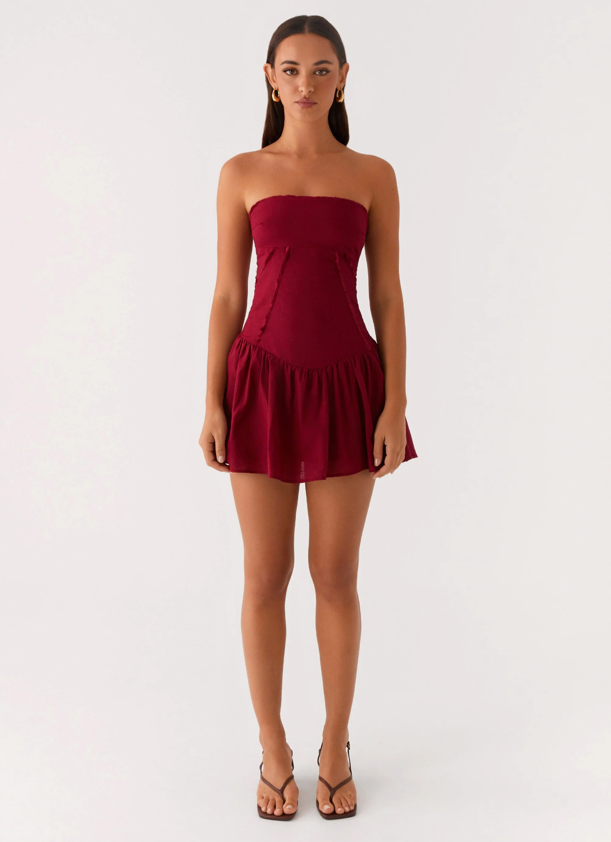 Larnie Linen Mini Dress - Deep Red - Image 3