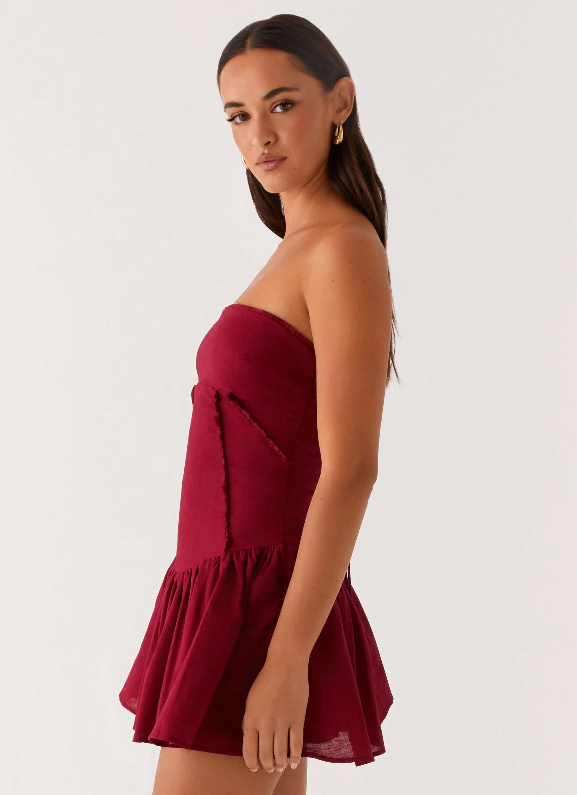 Larnie Linen Mini Dress - Deep Red - Image 4