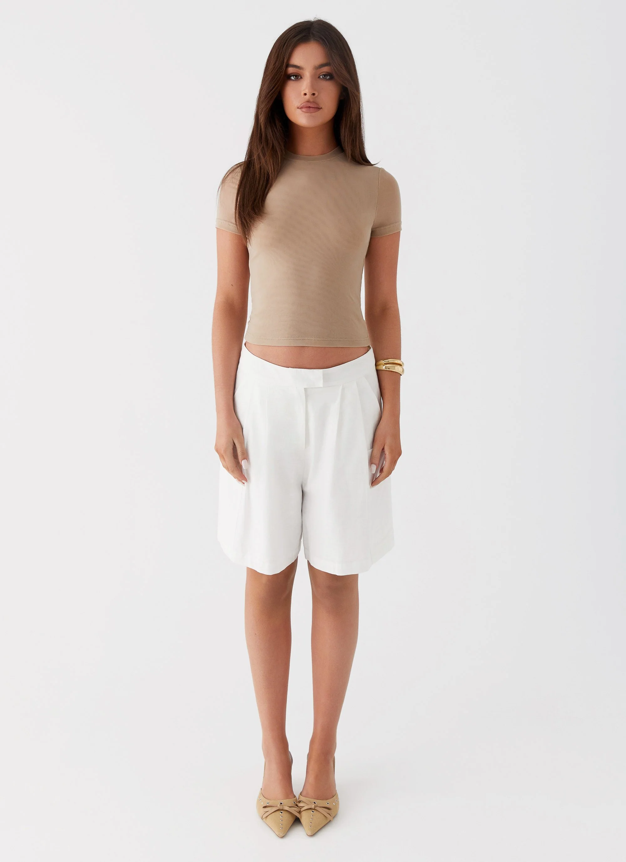 Late Night Mesh Baby Tee - Taupe - Image 2