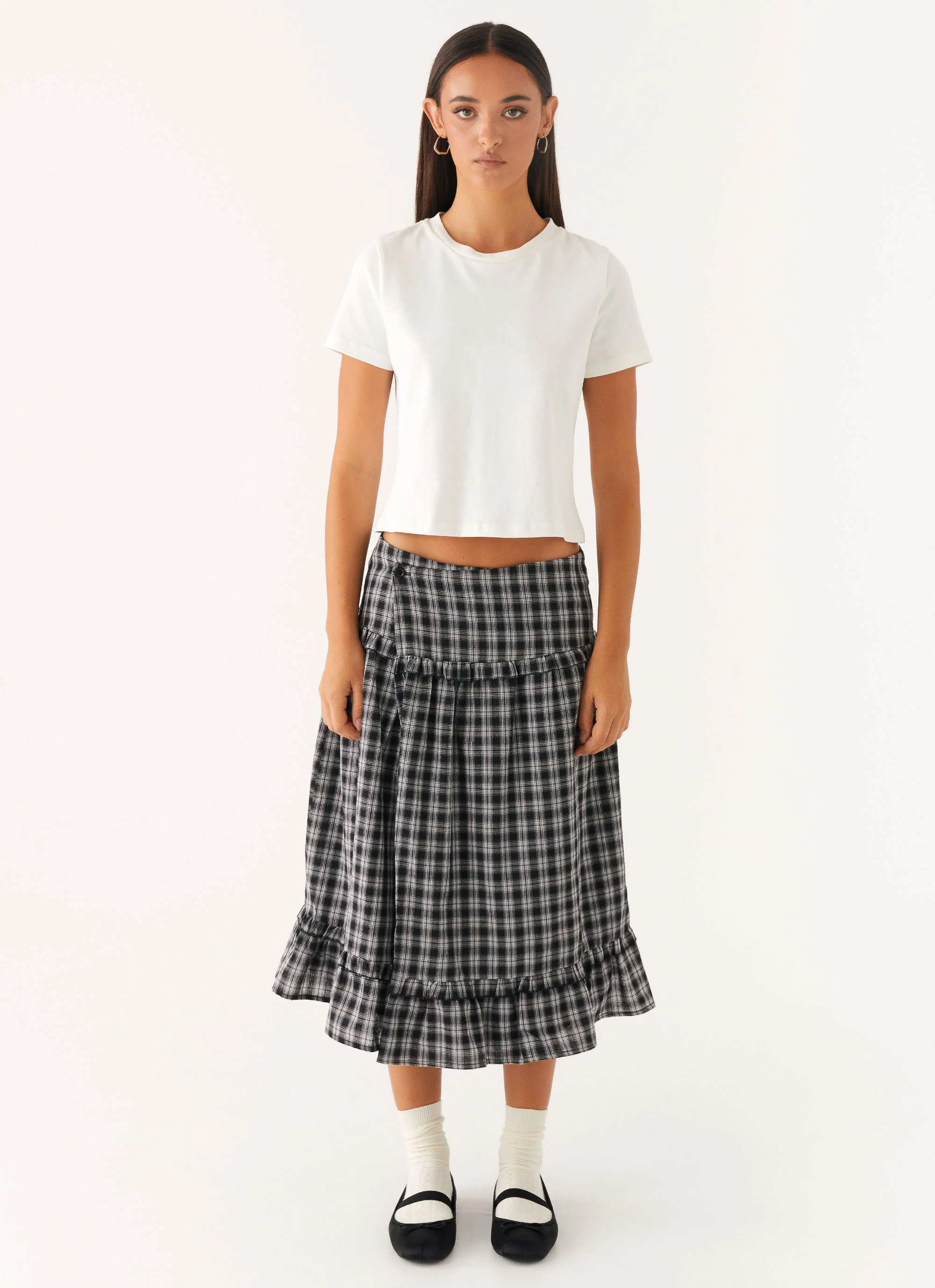 Laura Midi Skirt - White Black Check - Image 2
