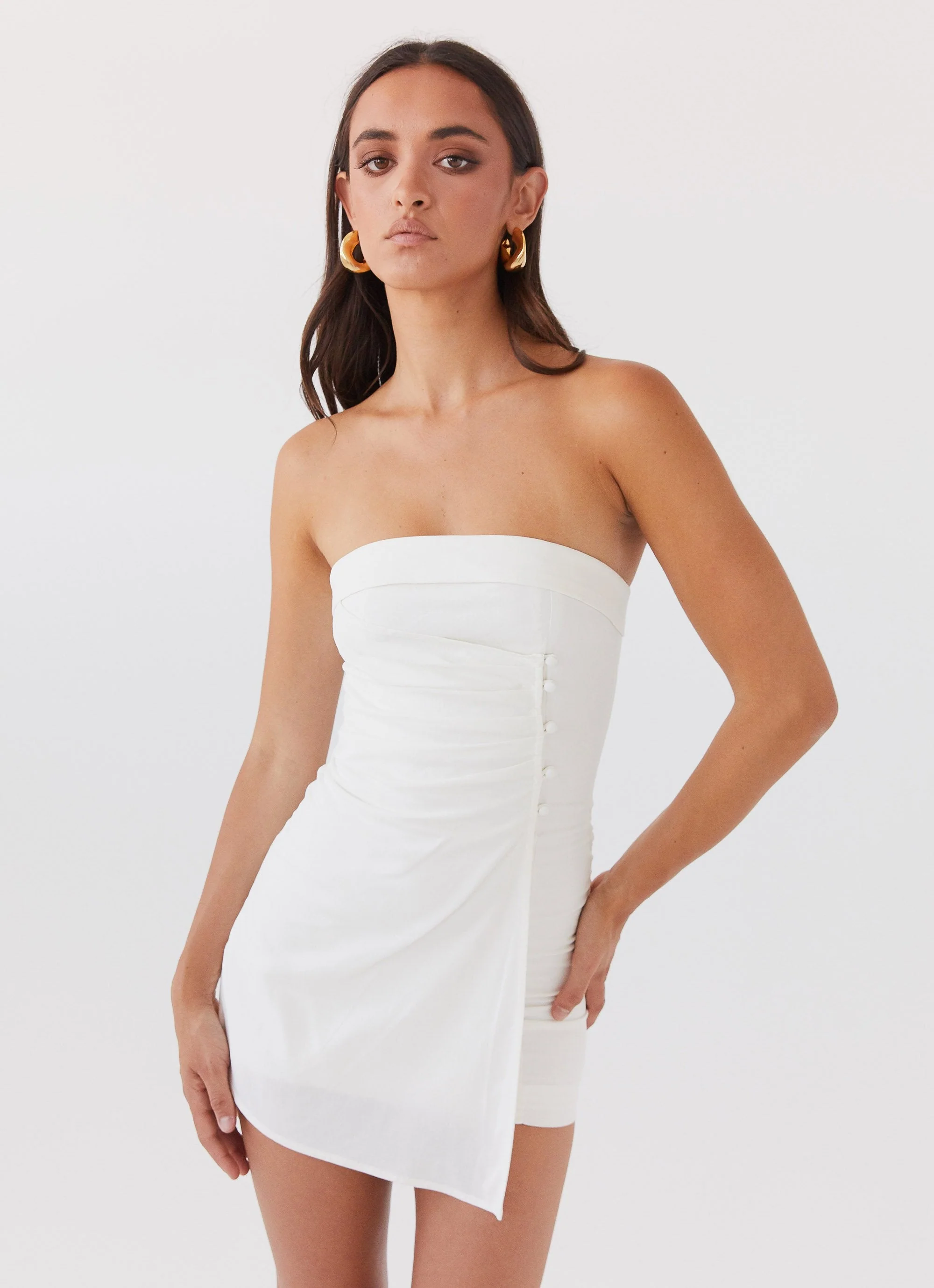 Lavinia Linen Tube Mini Dress - White - Image 6