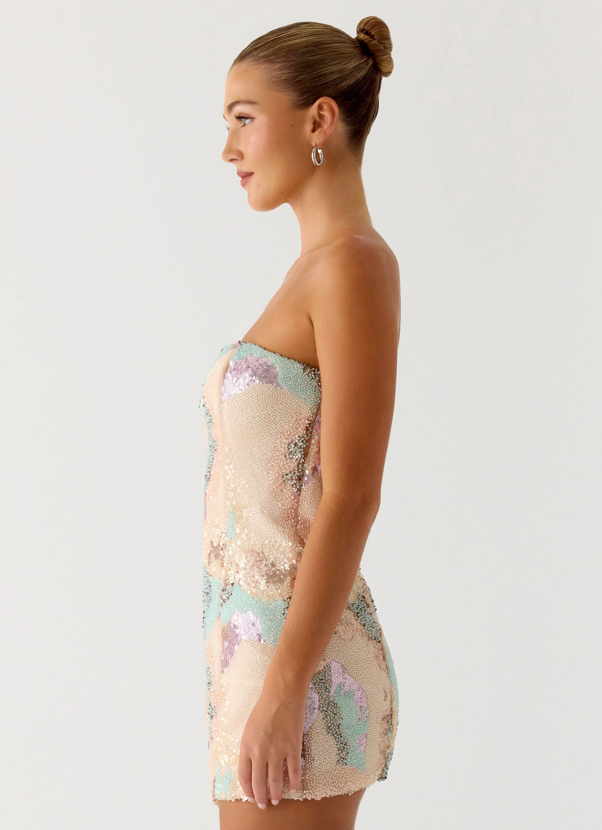 Leena Strapless Beaded Mini Dress - Swirl Sequin - Image 5
