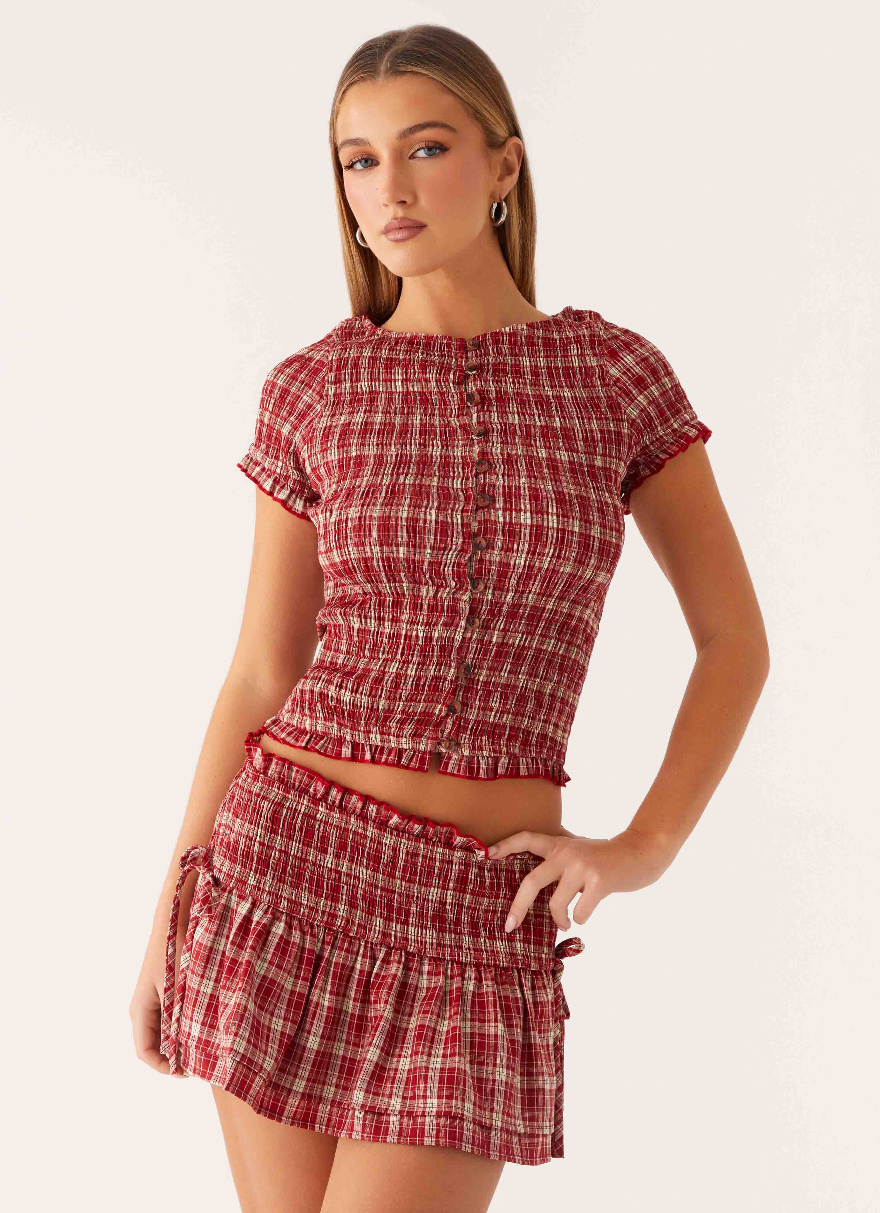 Lenore Mini Skirt - Ruby Check - Image 5