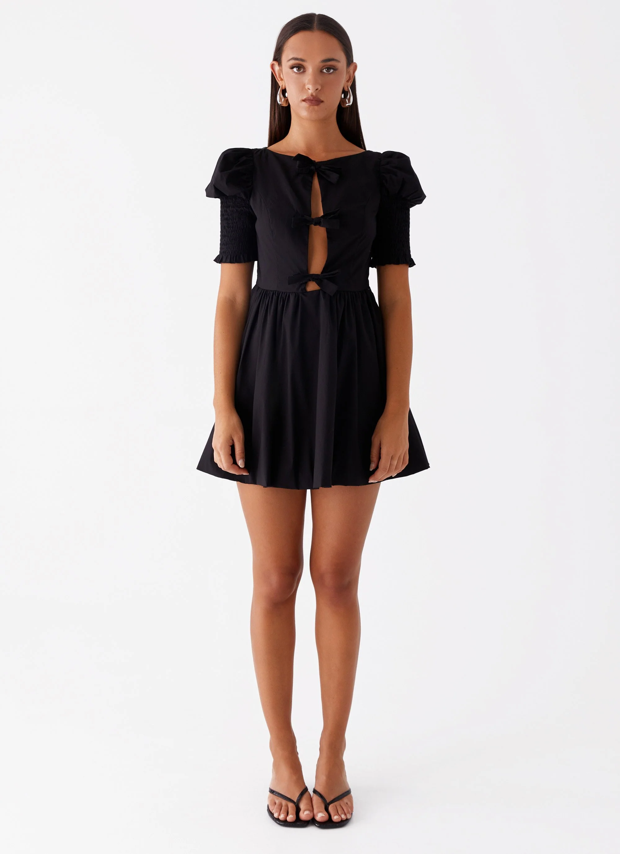Leonie Tie Front Mini Dress - Black - Image 3