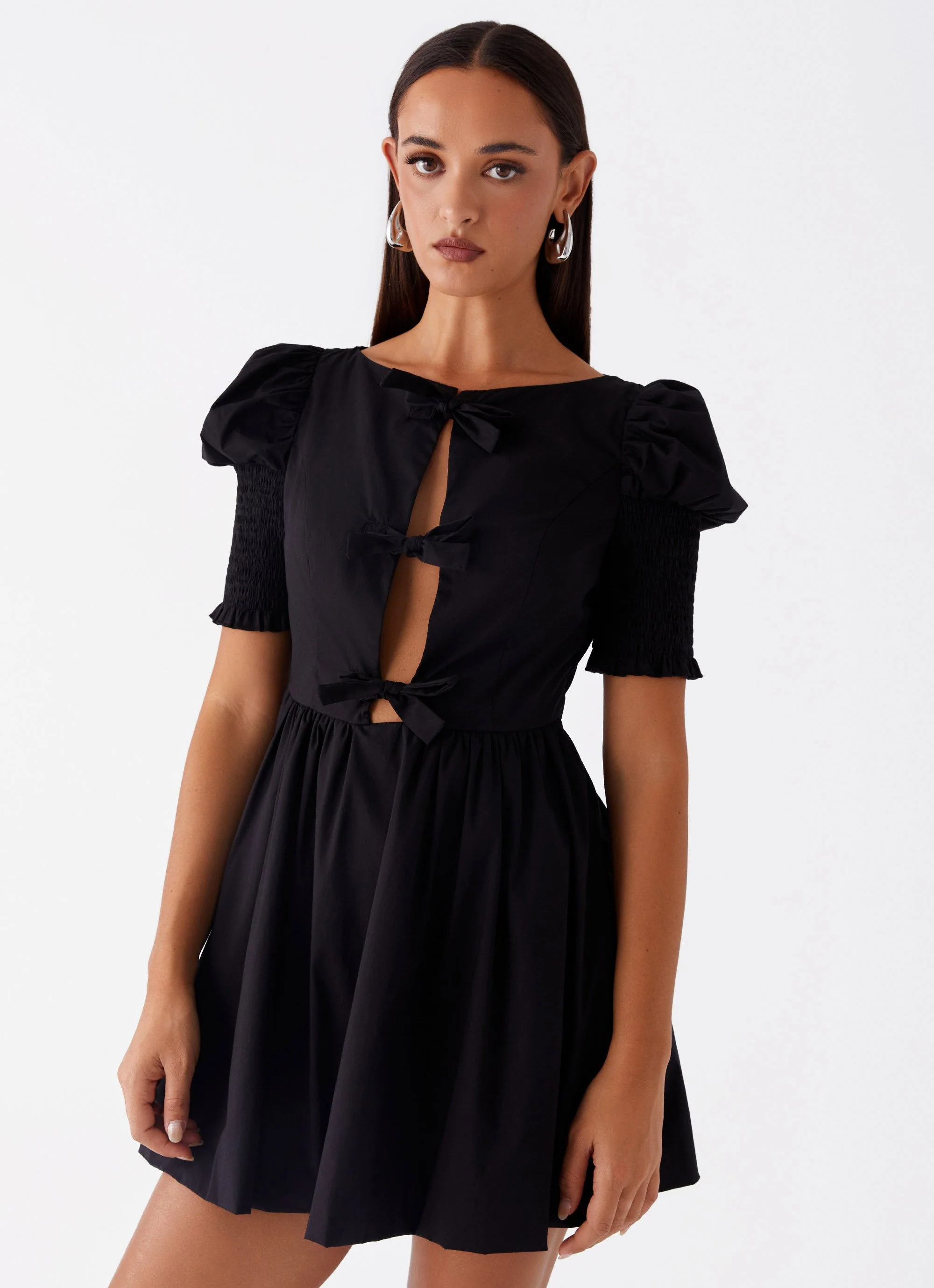 Leonie Tie Front Mini Dress - Black - Image 6