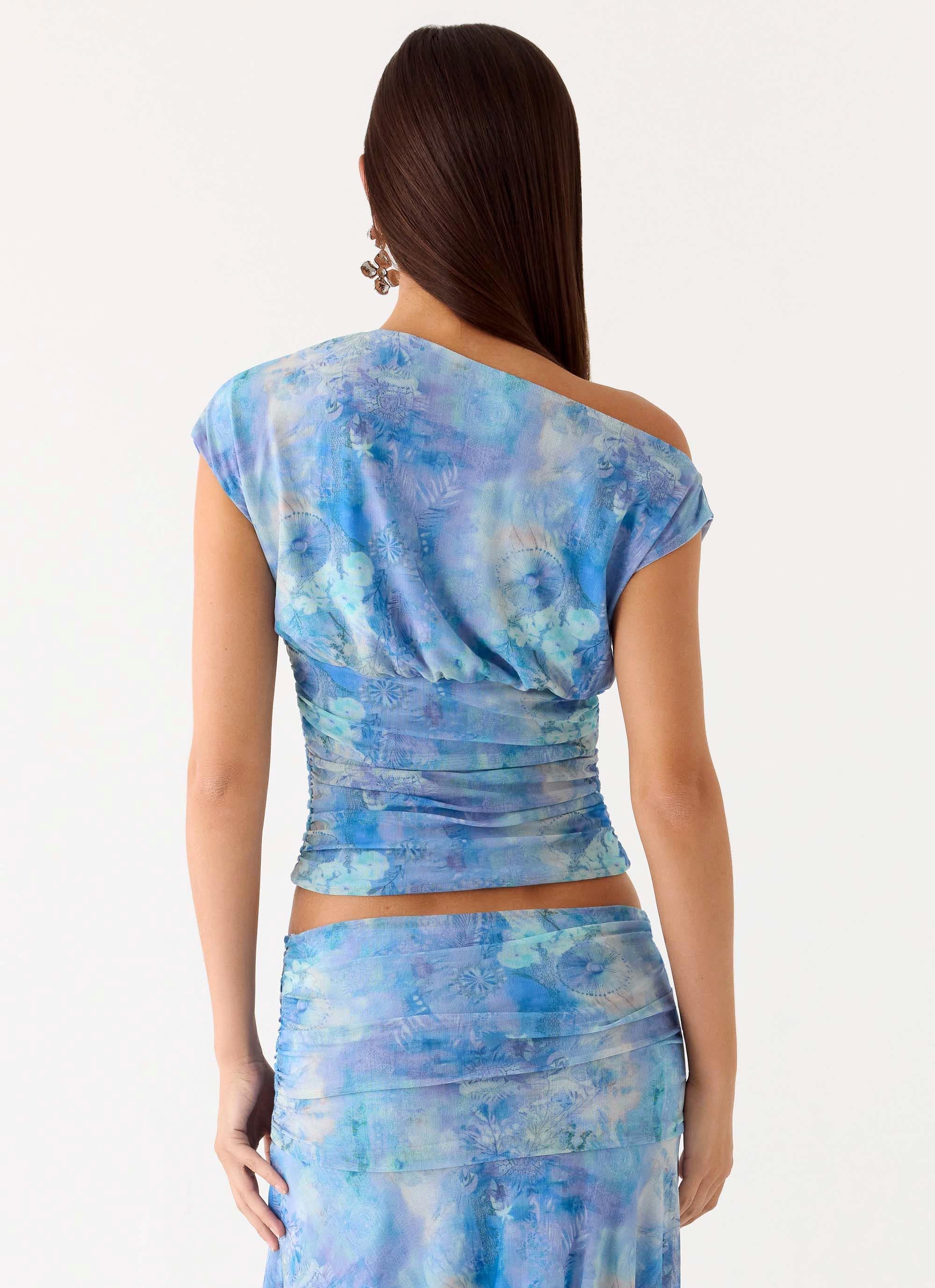 Liana Asymmetrical Top - Aqua Paisley - Image 4