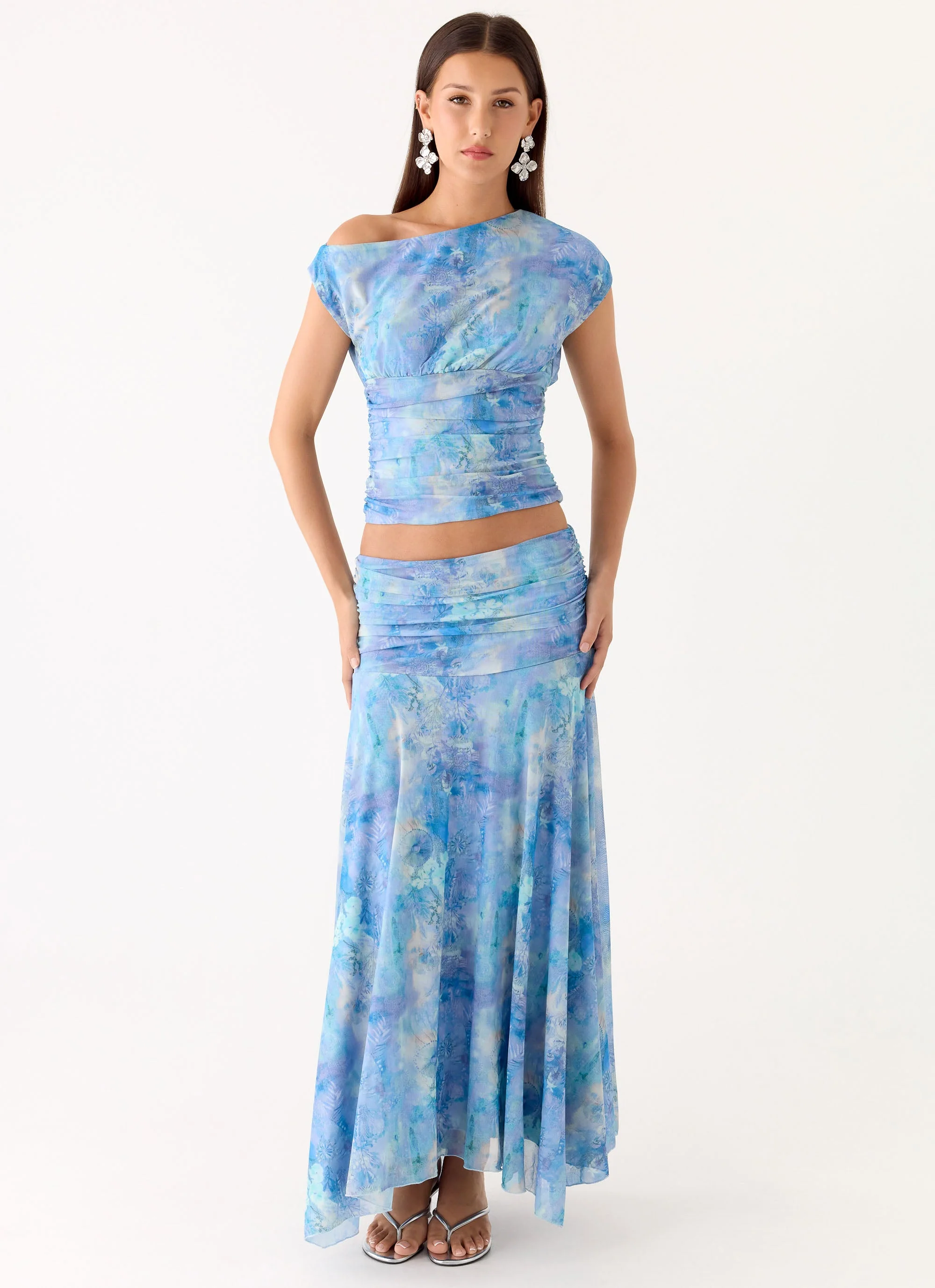 Liana Ruched Maxi Skirt - Aqua Paisley - Image 6