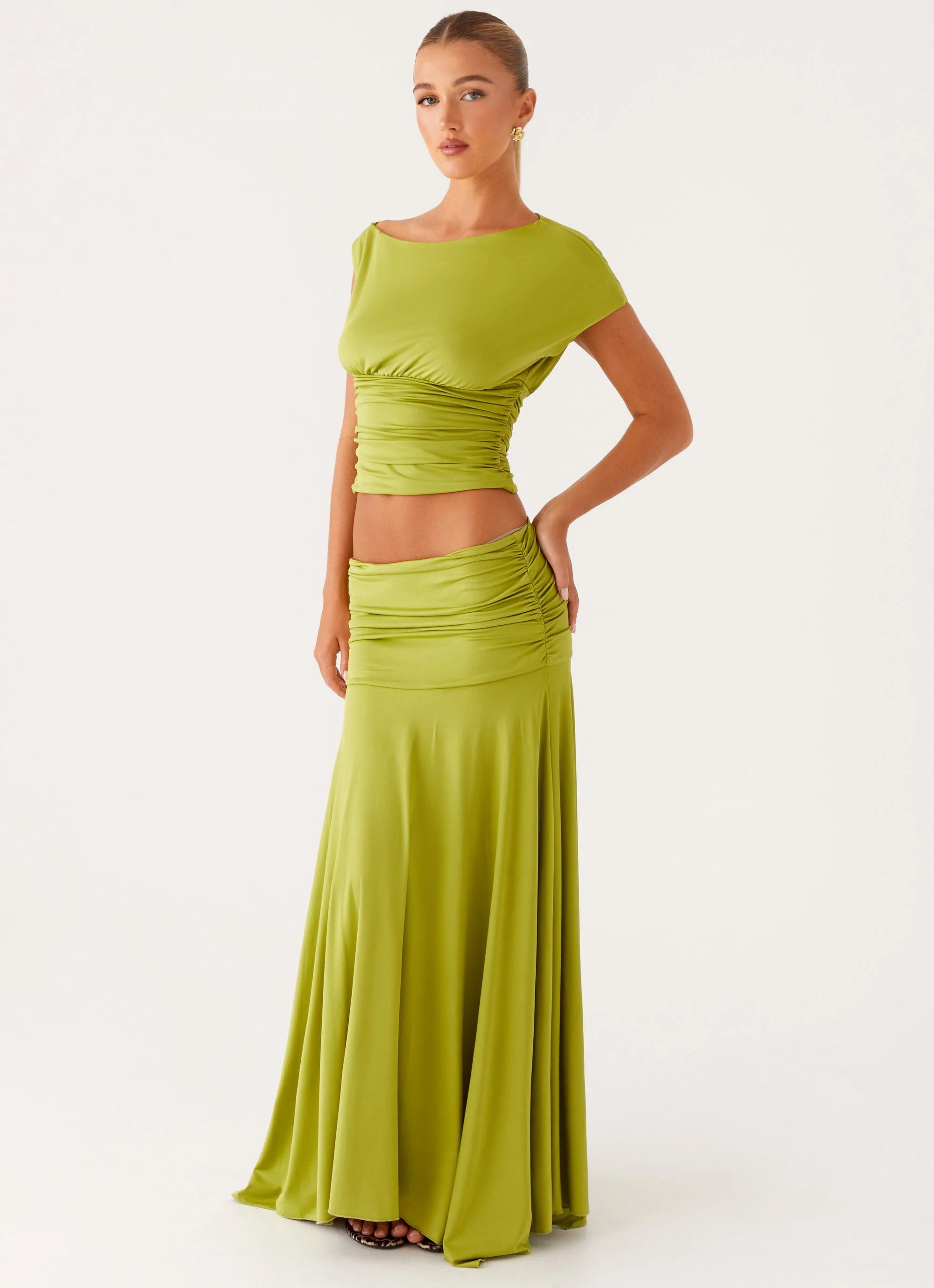 Liana Ruched Maxi Skirt - Green - Image 3
