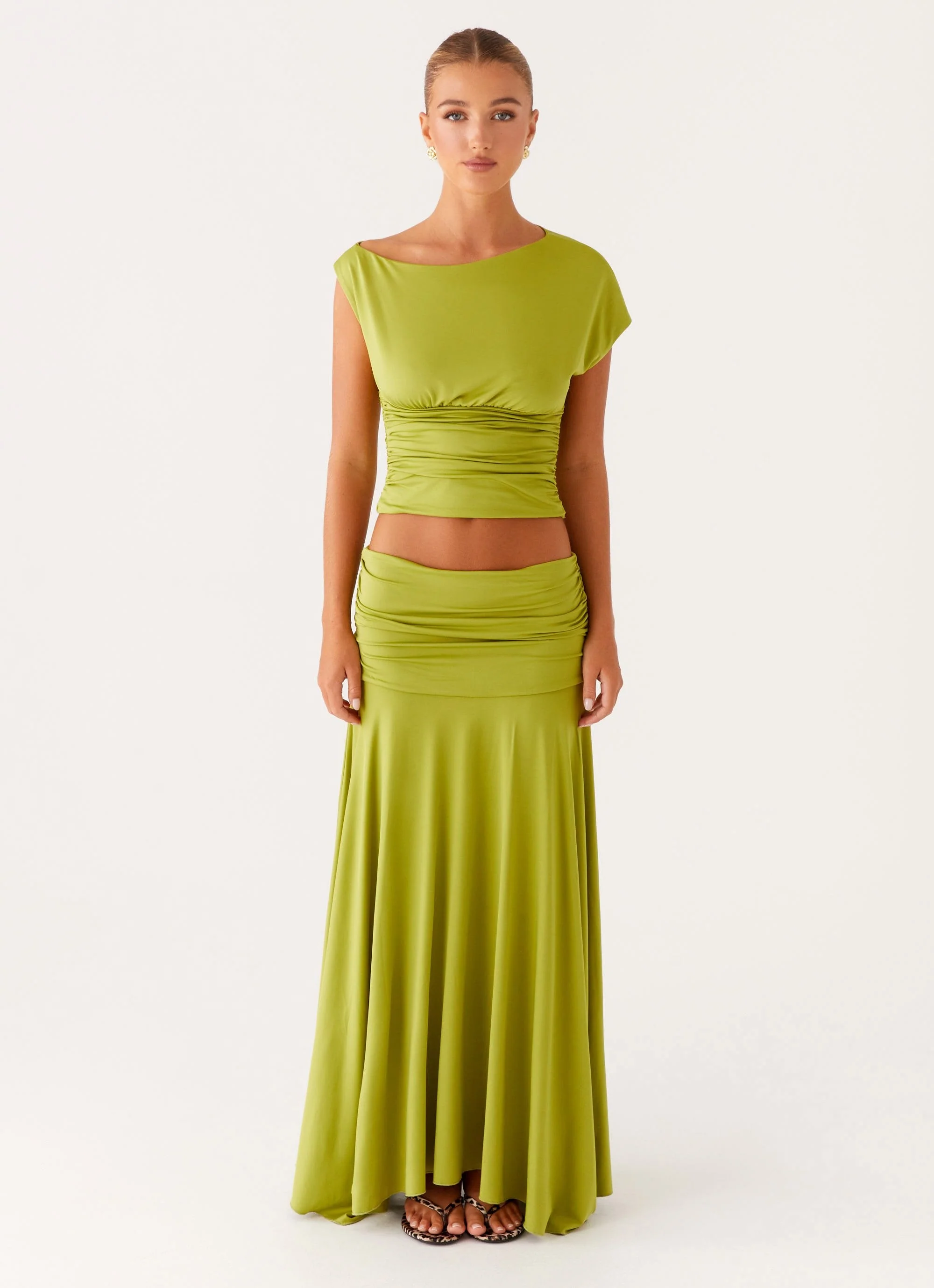 Liana Ruched Maxi Skirt - Green - Image 4