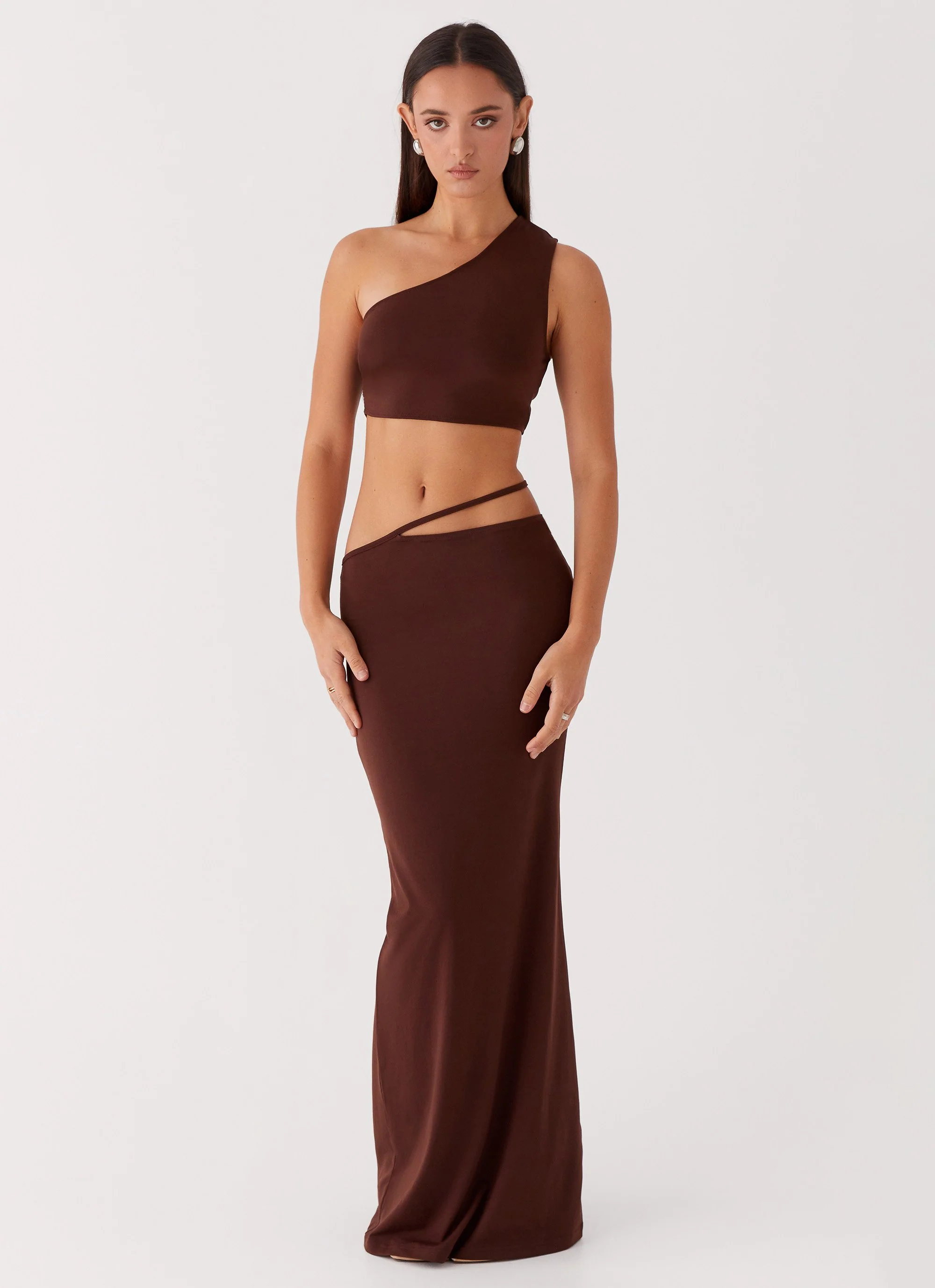Like You Do One Shoulder Crop Top - Chocolate - Image 7
