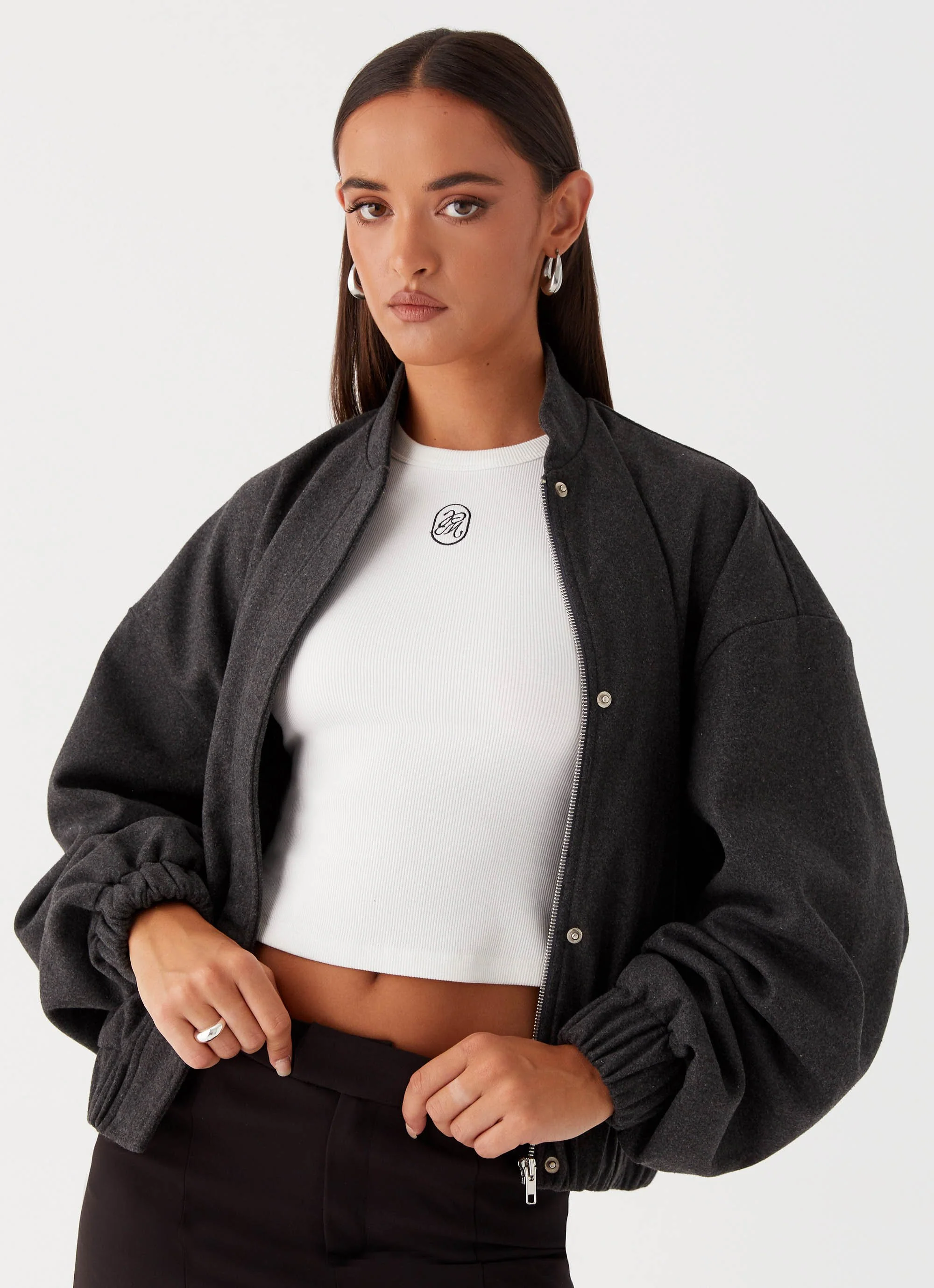 Lorelei Oversized Bomber Jacket - Charcoal - Image 6