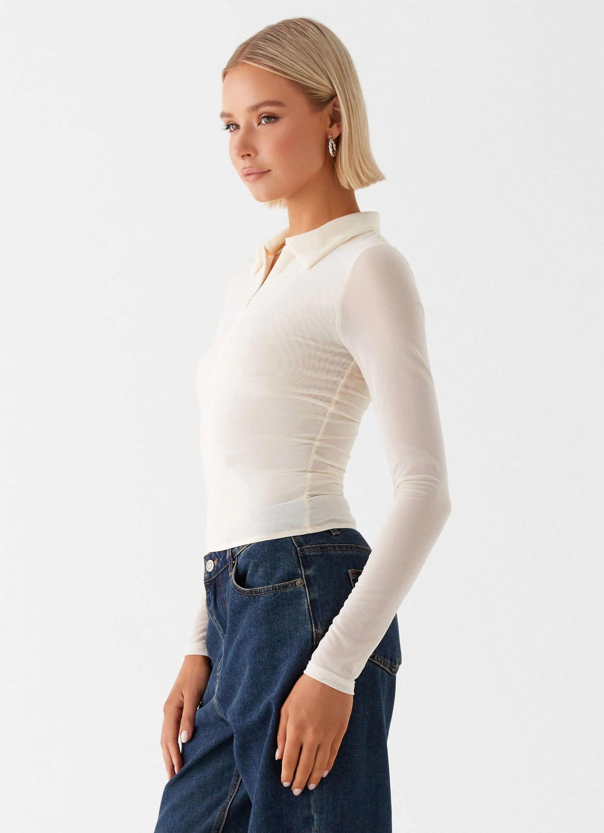 Lorna Zip Up Shirt - Ivory - Image 3