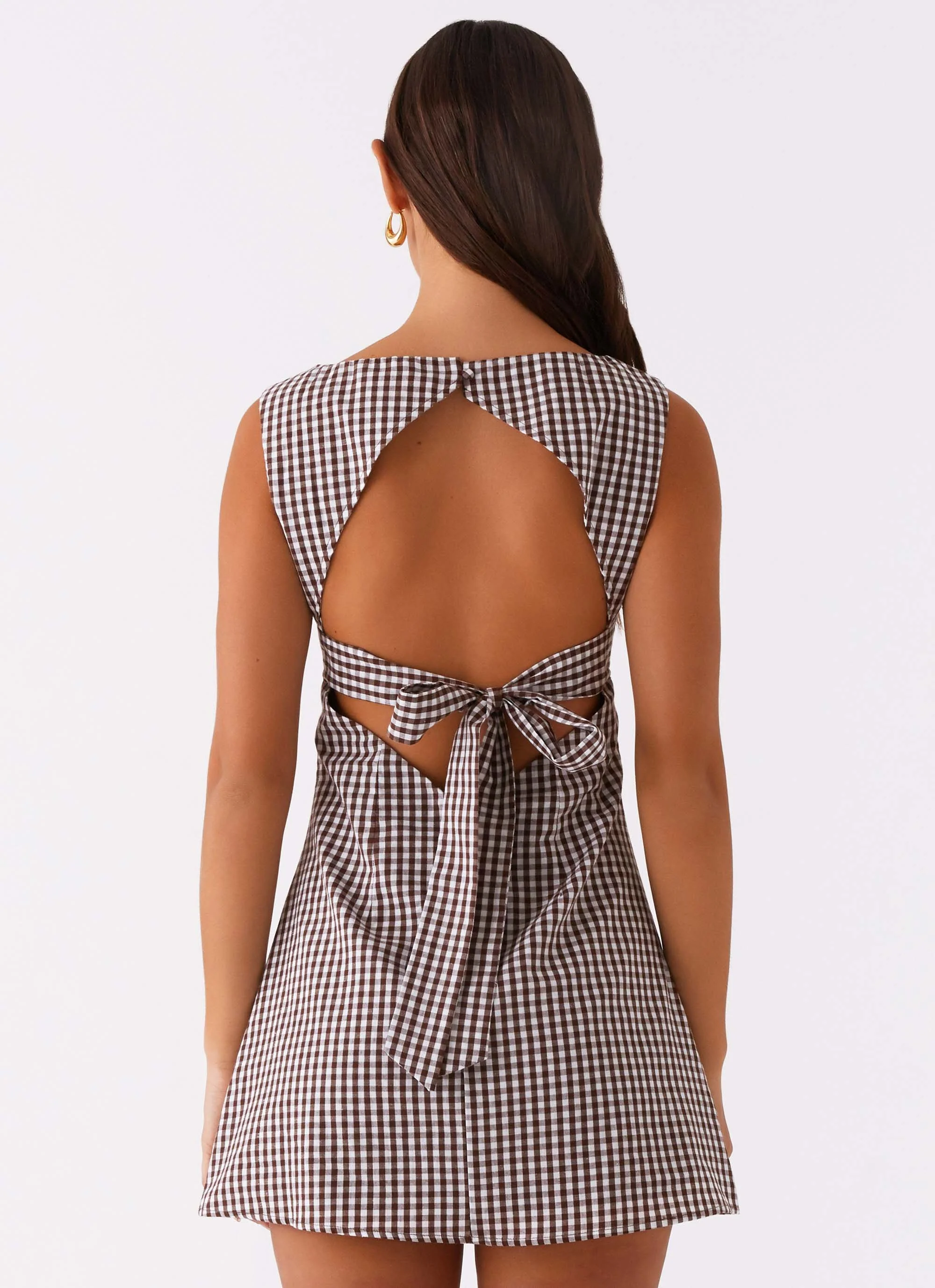Lotus Tie Back Mini Dress - Chocolate Gingham - Image 4