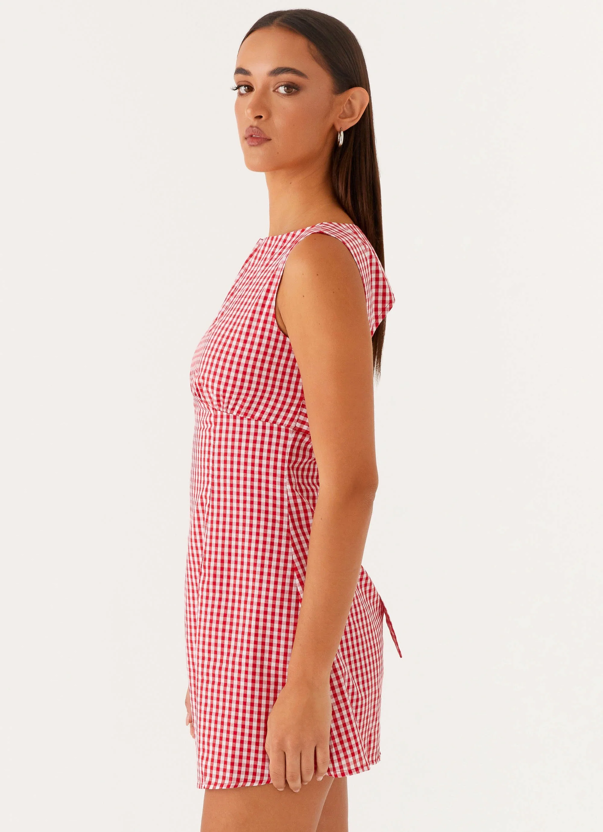 Lotus Tie Back Mini Dress - Red Gingham - Image 2