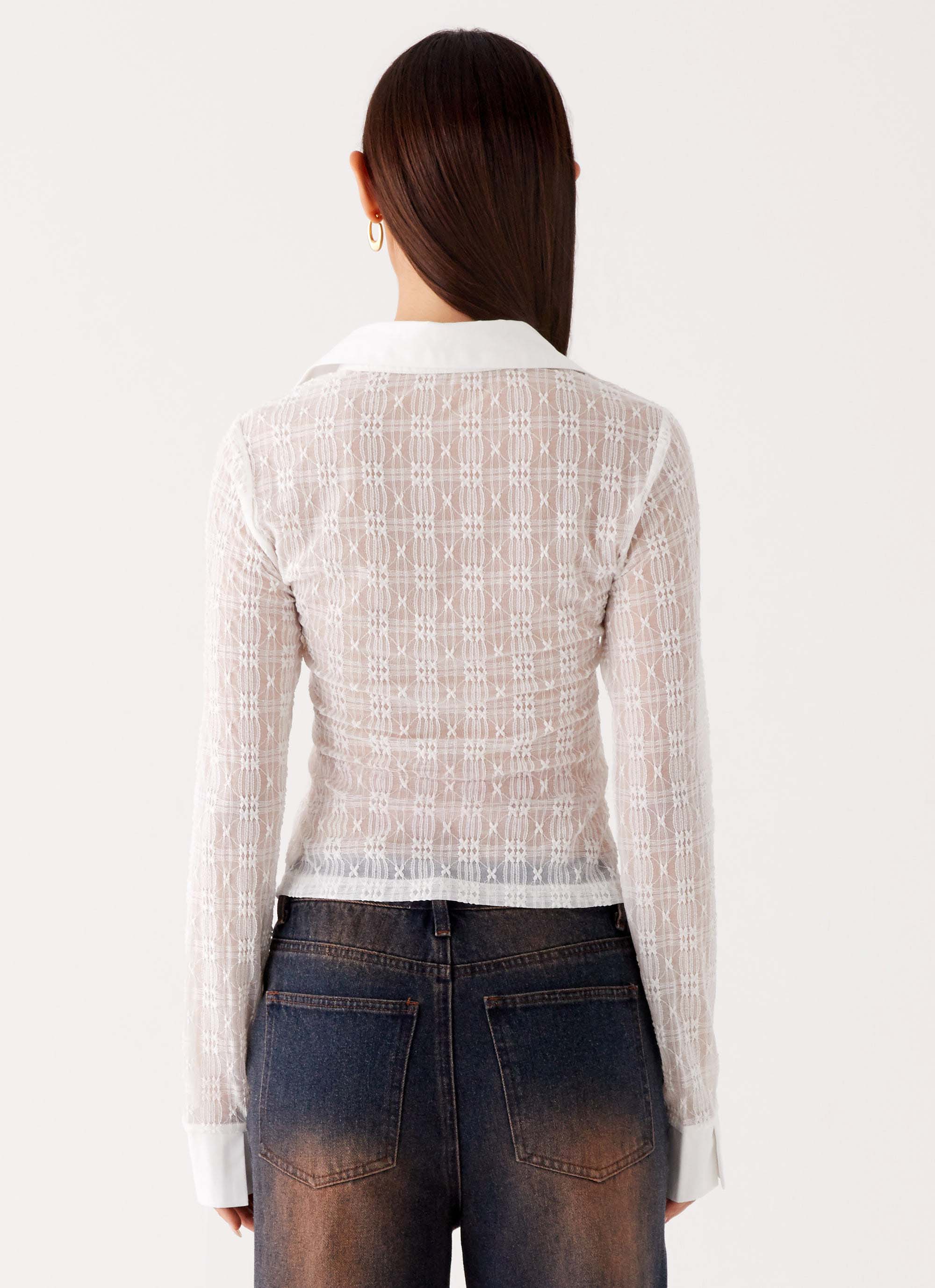 Loui Lace Long Sleeve Top - White - Image 4