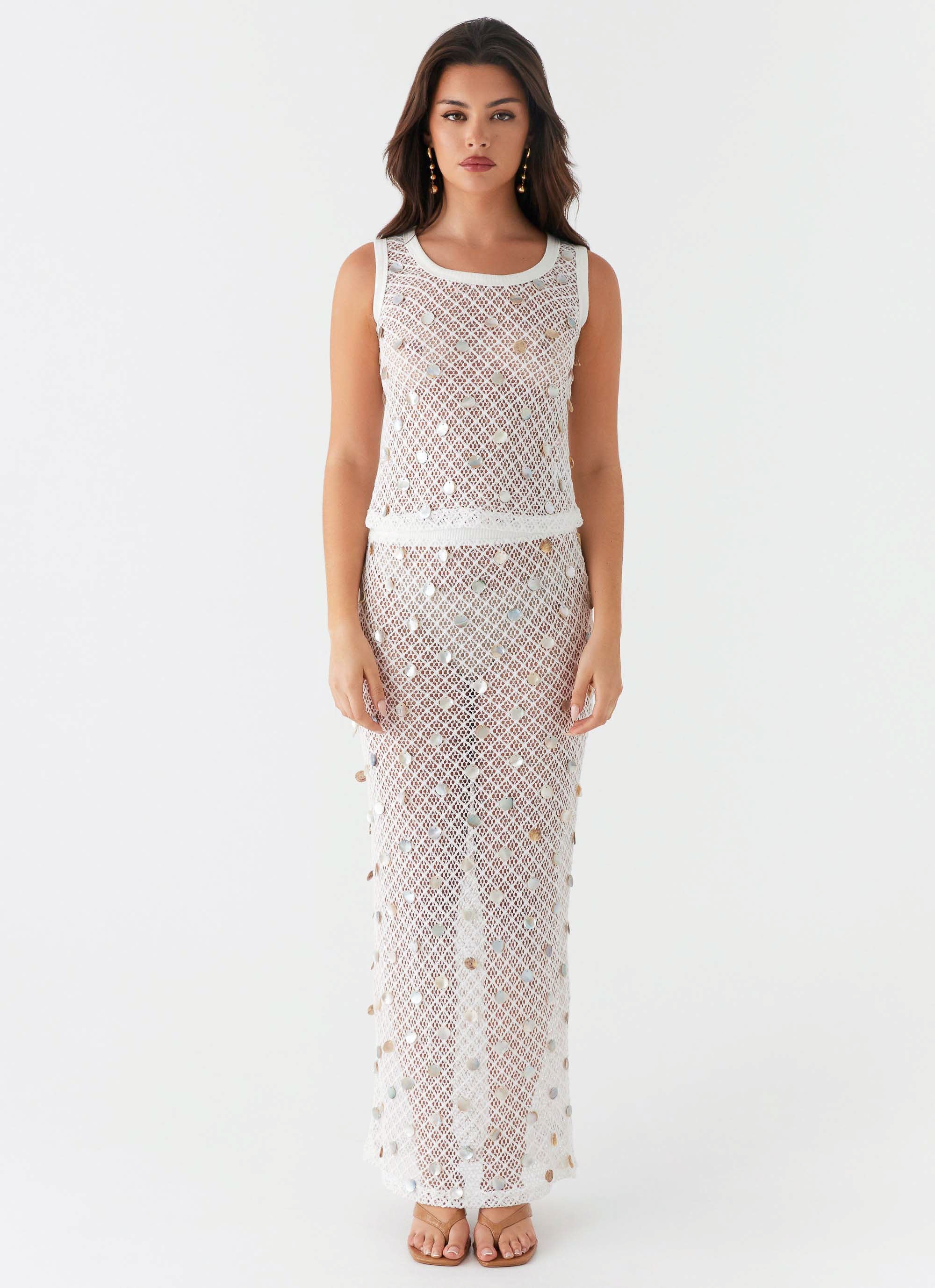 Lovina Shell Knit Maxi Skirt - White - Image 2