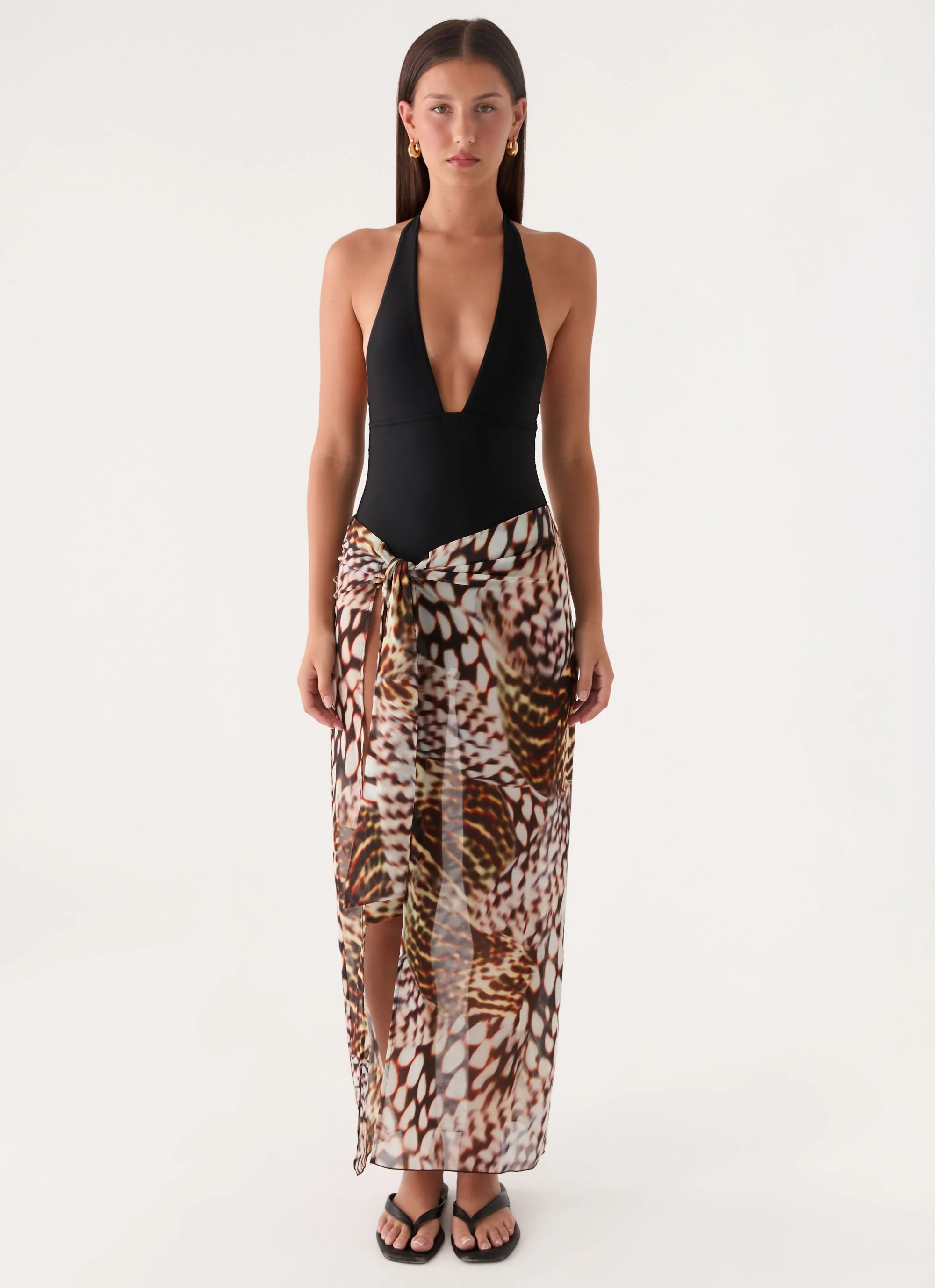 Low Tide Sarong Maxi Skirt - Leopard Hibiscus - Image 4