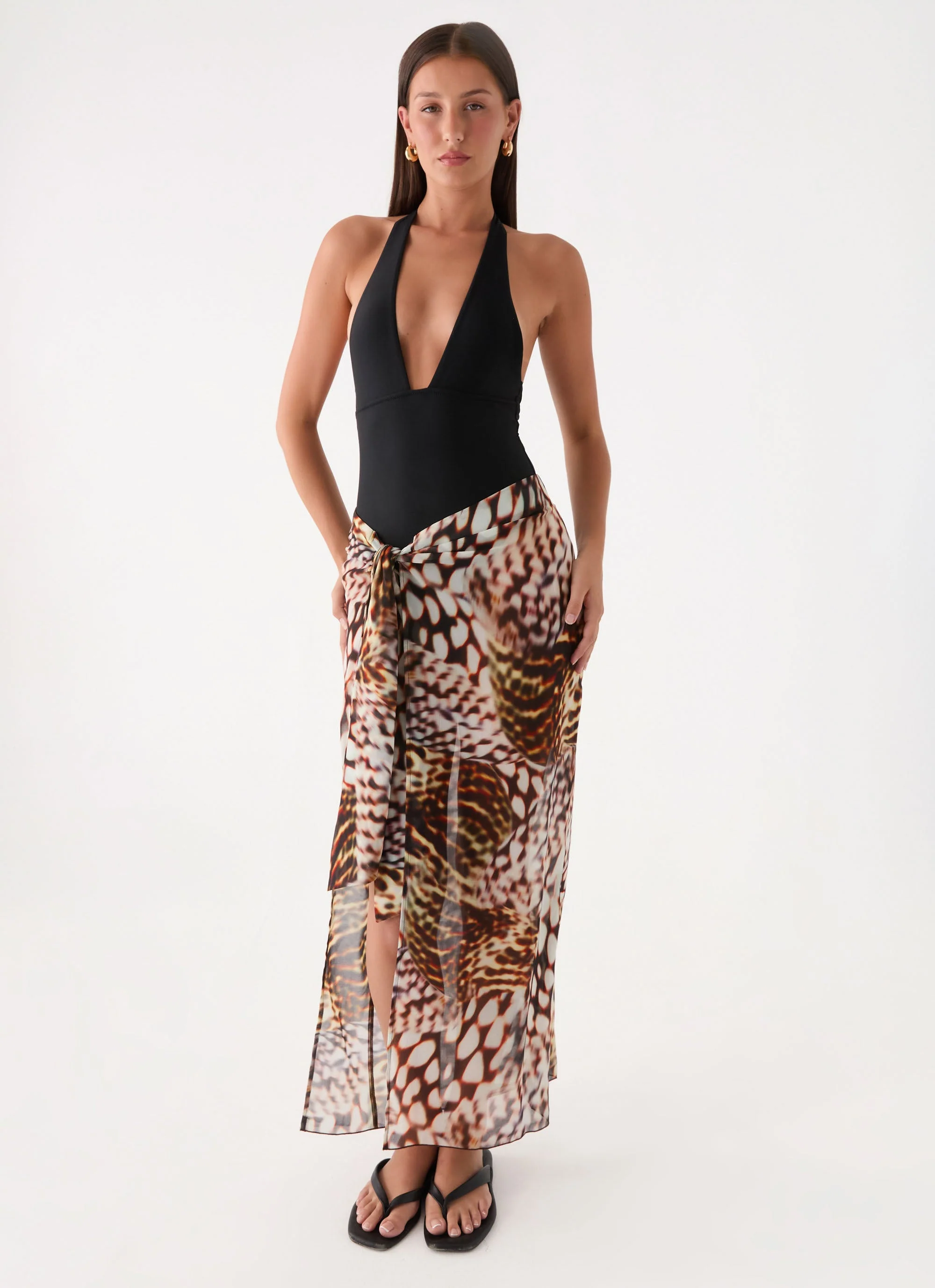Low Tide Sarong Maxi Skirt - Leopard Hibiscus - Image 6