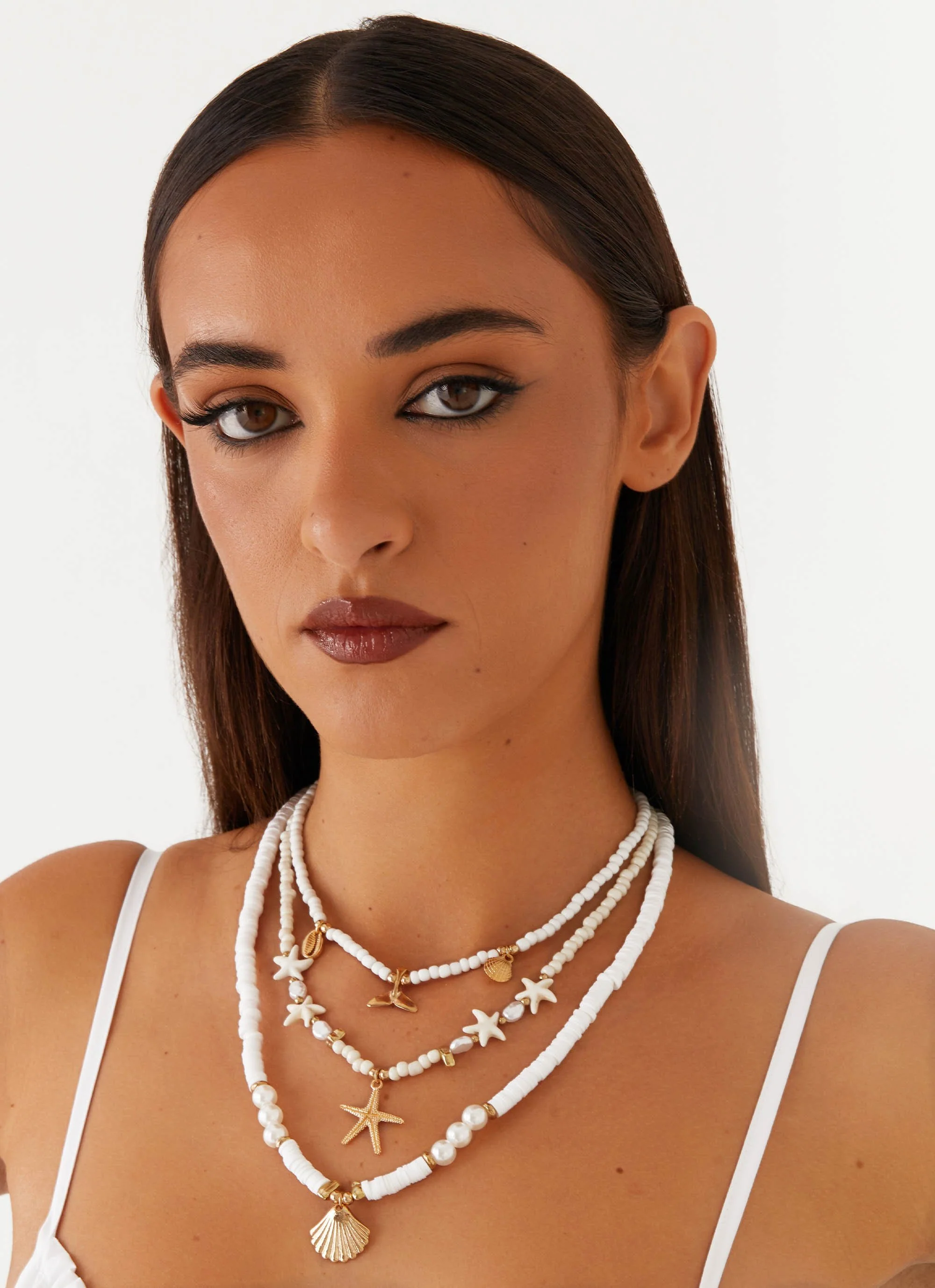 Luca Beaded Necklace - White - Image 3