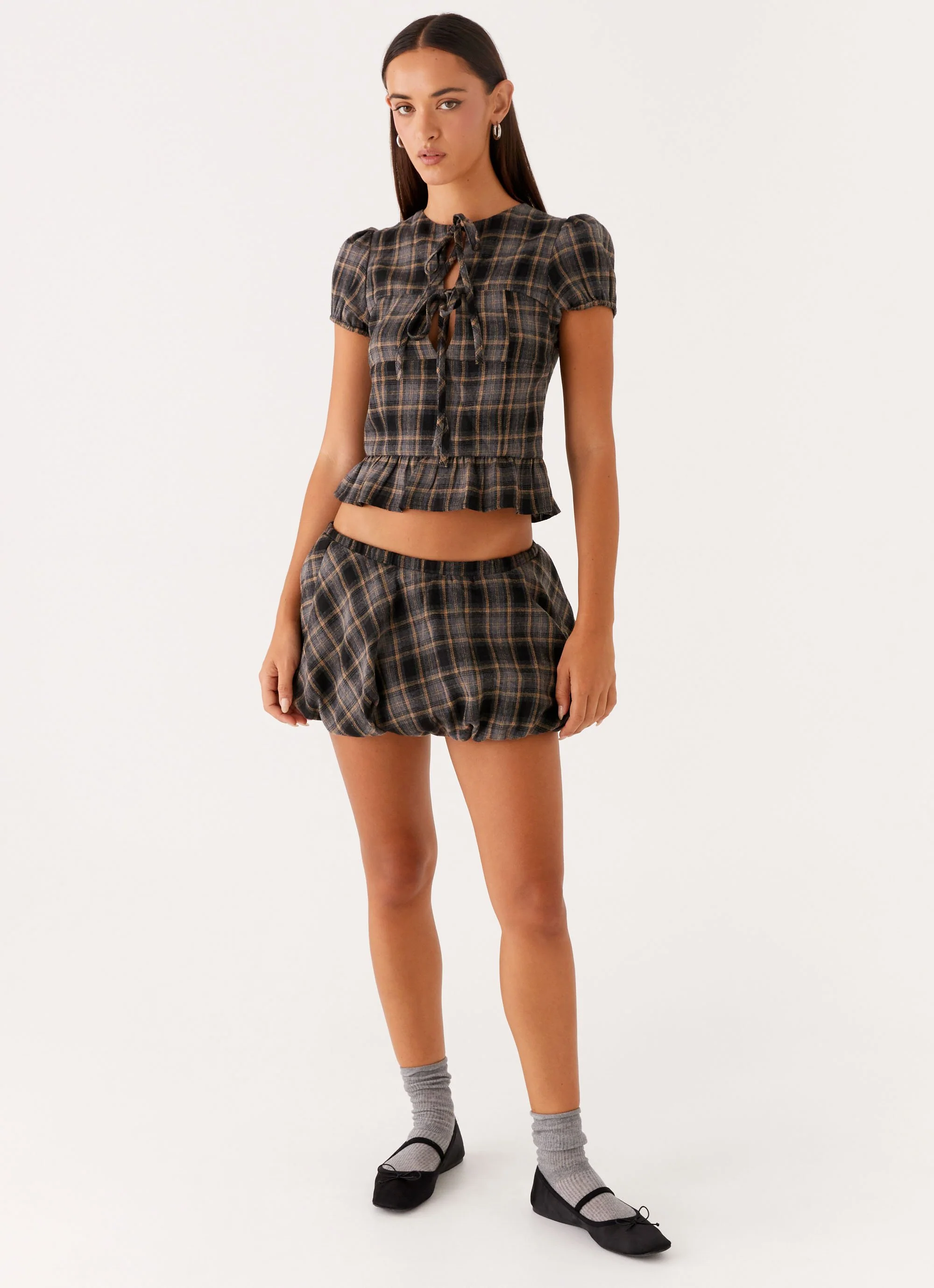 Lucia Mini Skirt - Brown Check - Image 6