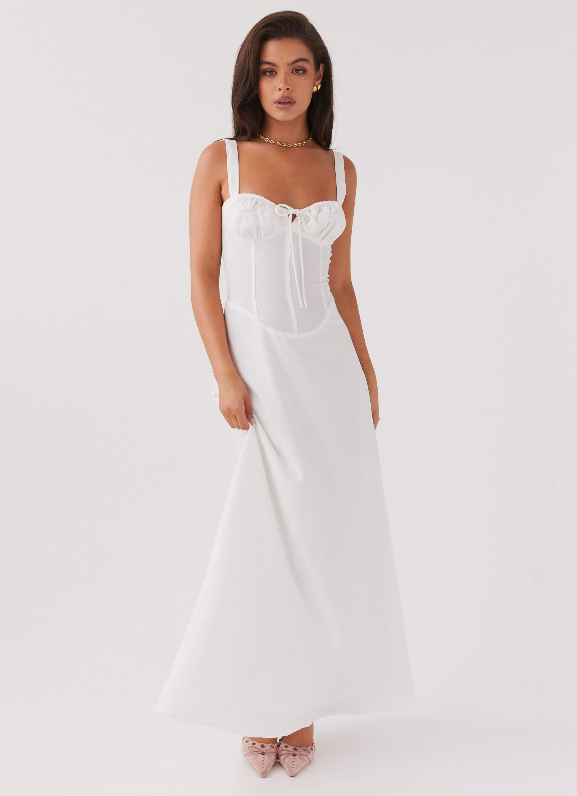 Lucie Linen Maxi Dress - White