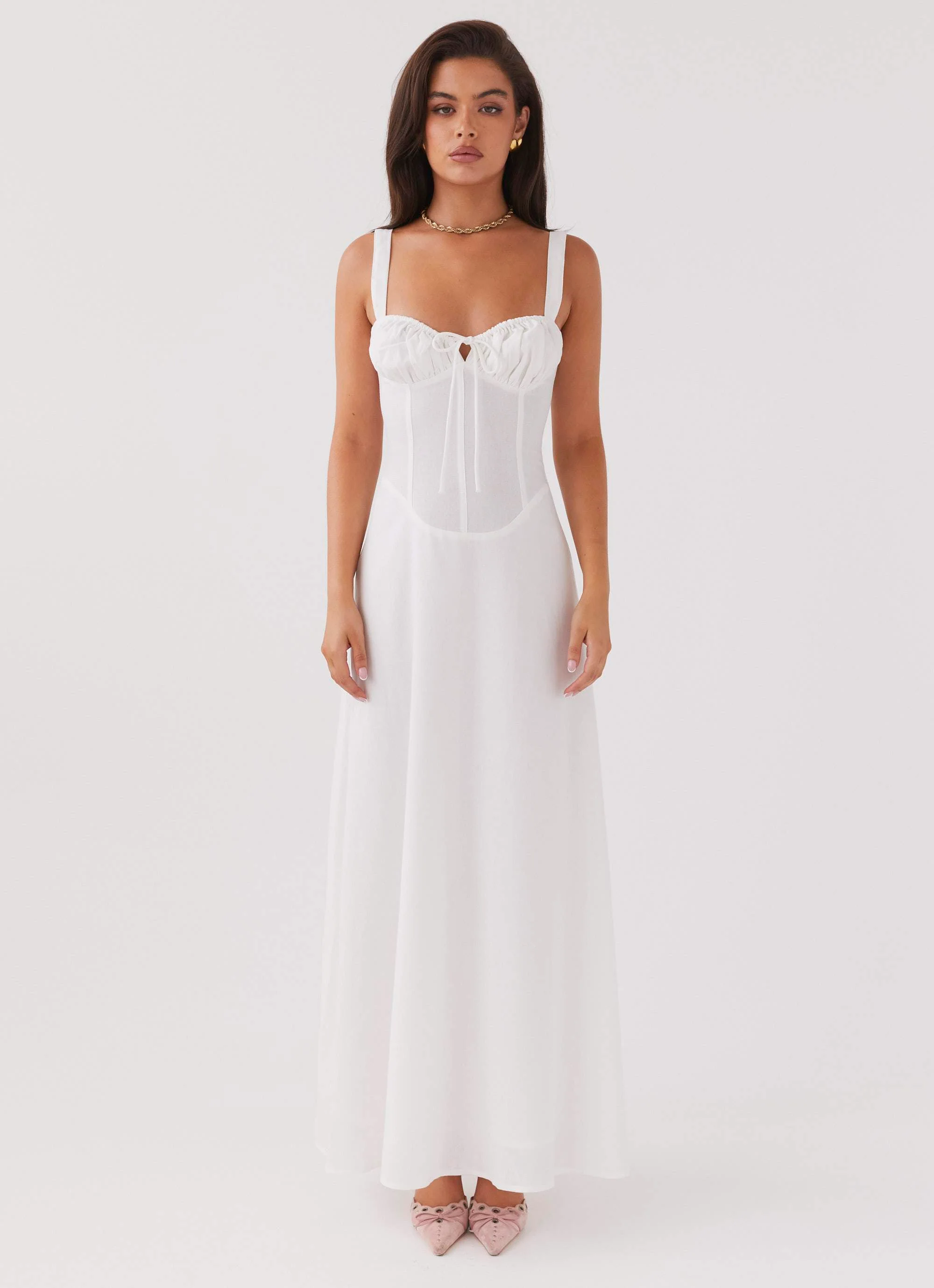 Lucie Linen Maxi Dress - White - Image 2