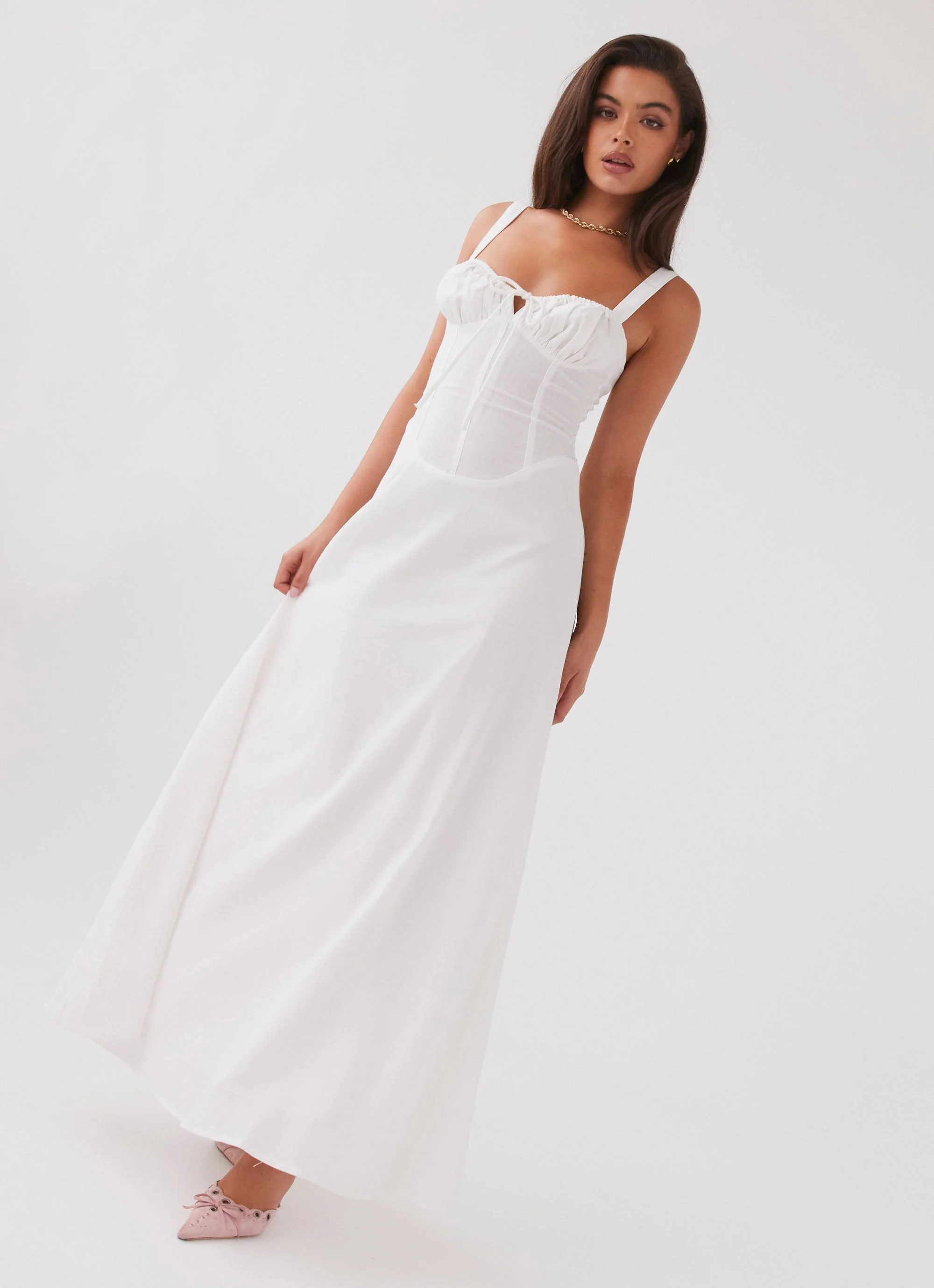 Lucie Linen Maxi Dress - White - Image 6