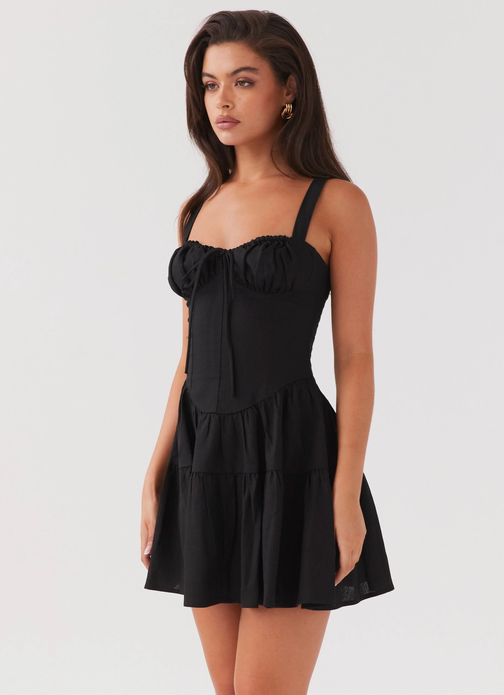 Lucie Linen Mini Dress - Black - Image 3