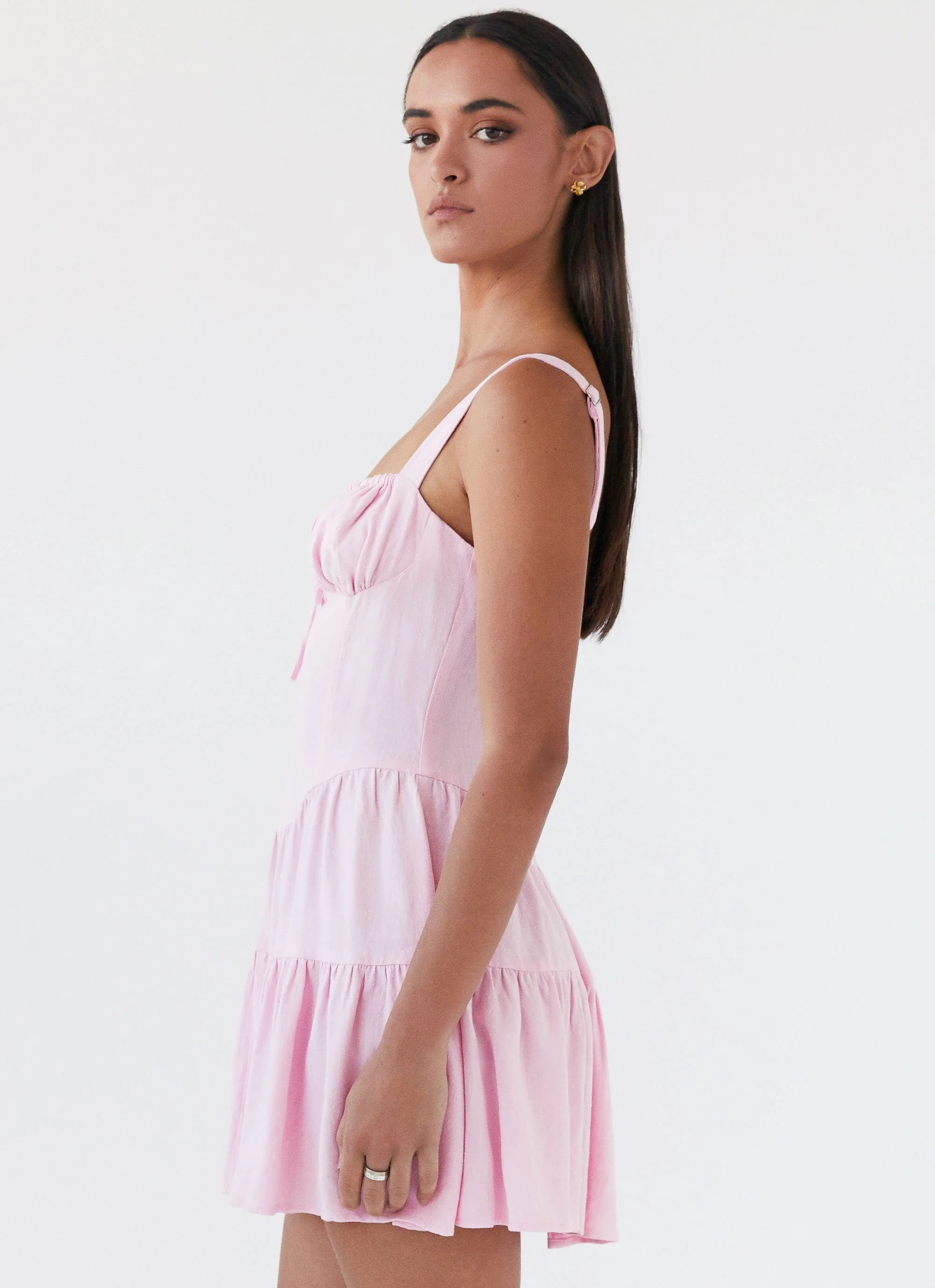Lucie Linen Mini Dress - Pink - Image 3