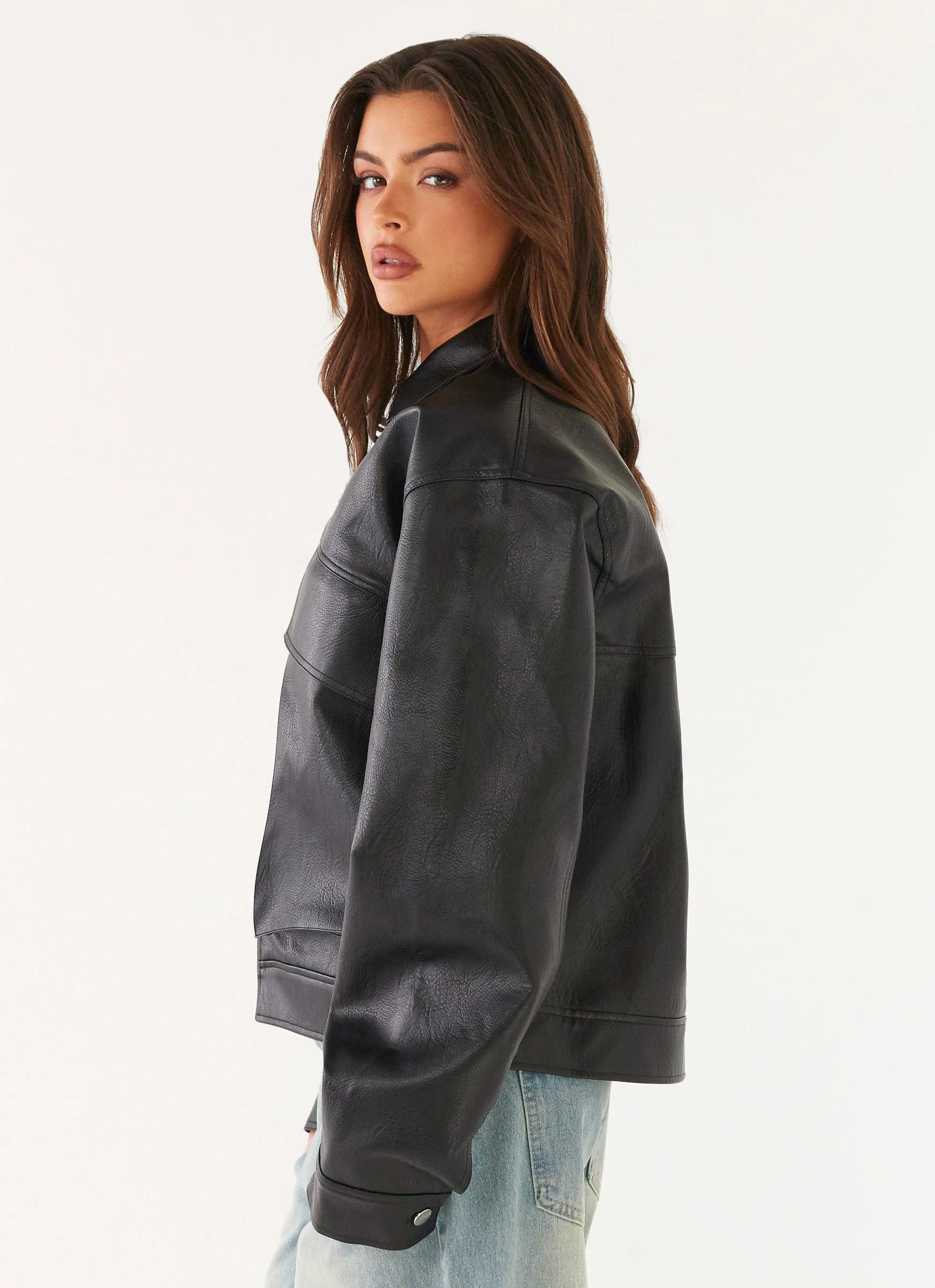 Lula Faux Leather Bomber Jacket - Black - Image 3
