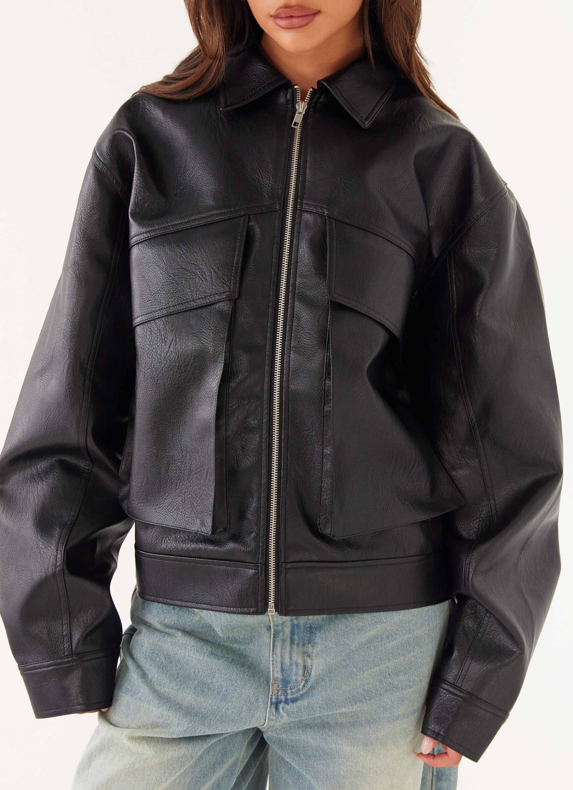 Lula Faux Leather Bomber Jacket - Black - Image 5