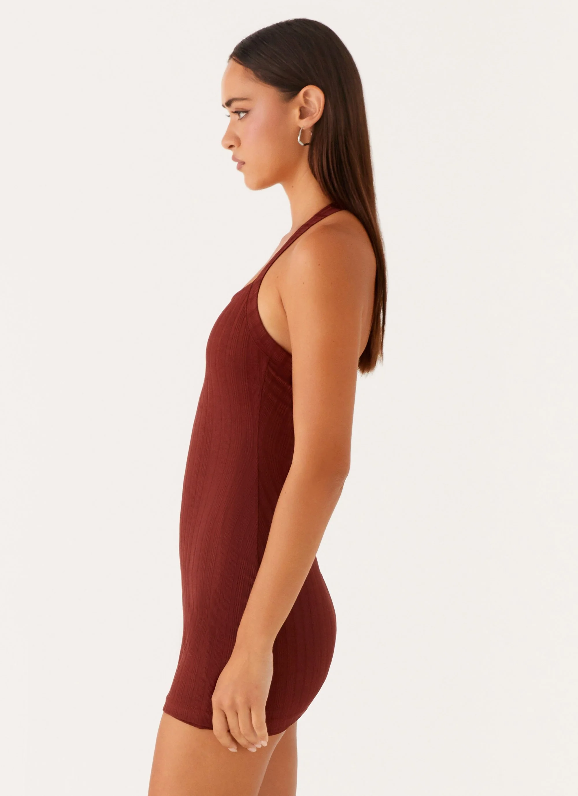 Magda Ribbed Mini Dress - Brown - Image 3