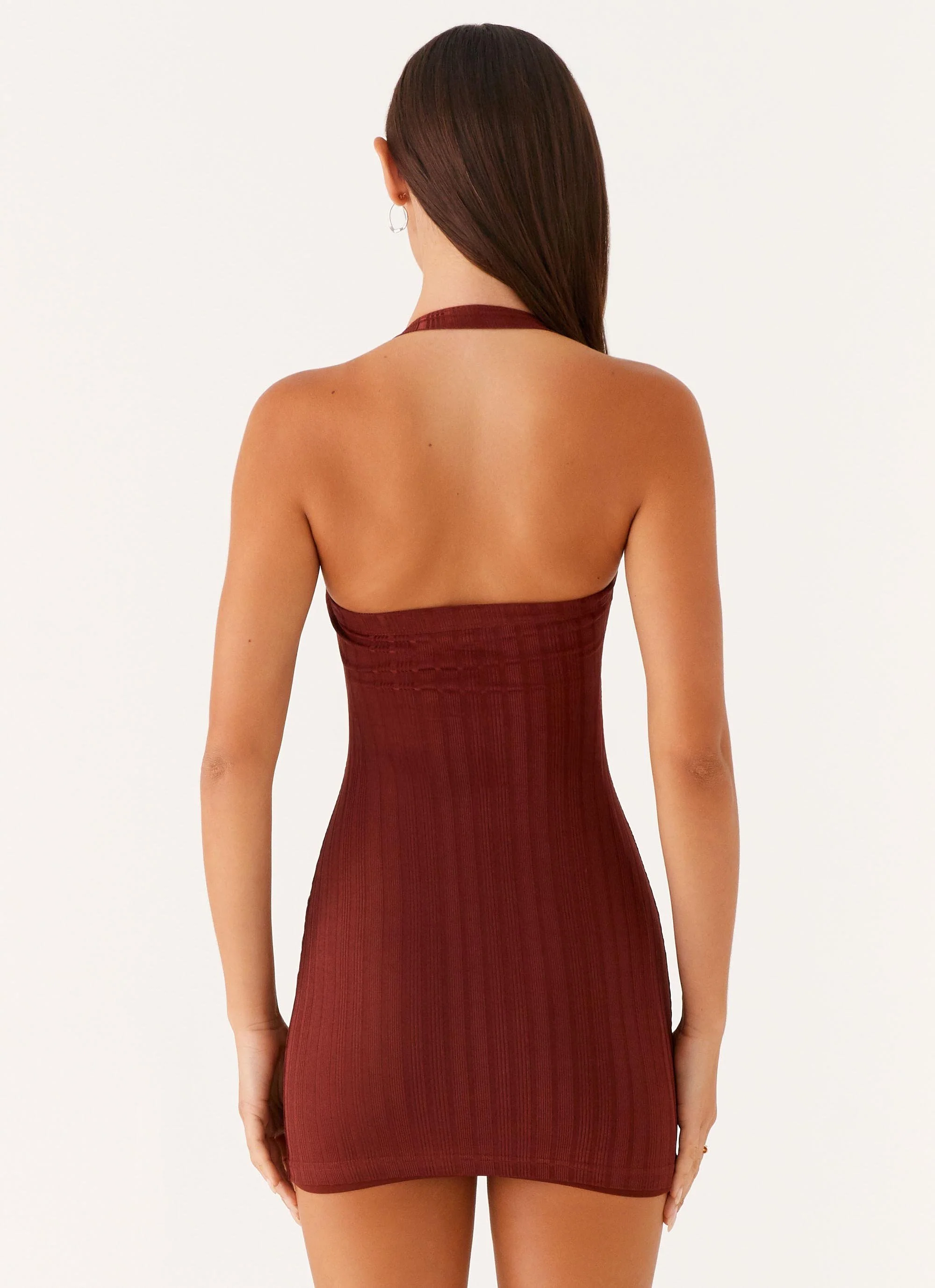 Magda Ribbed Mini Dress - Brown - Image 4