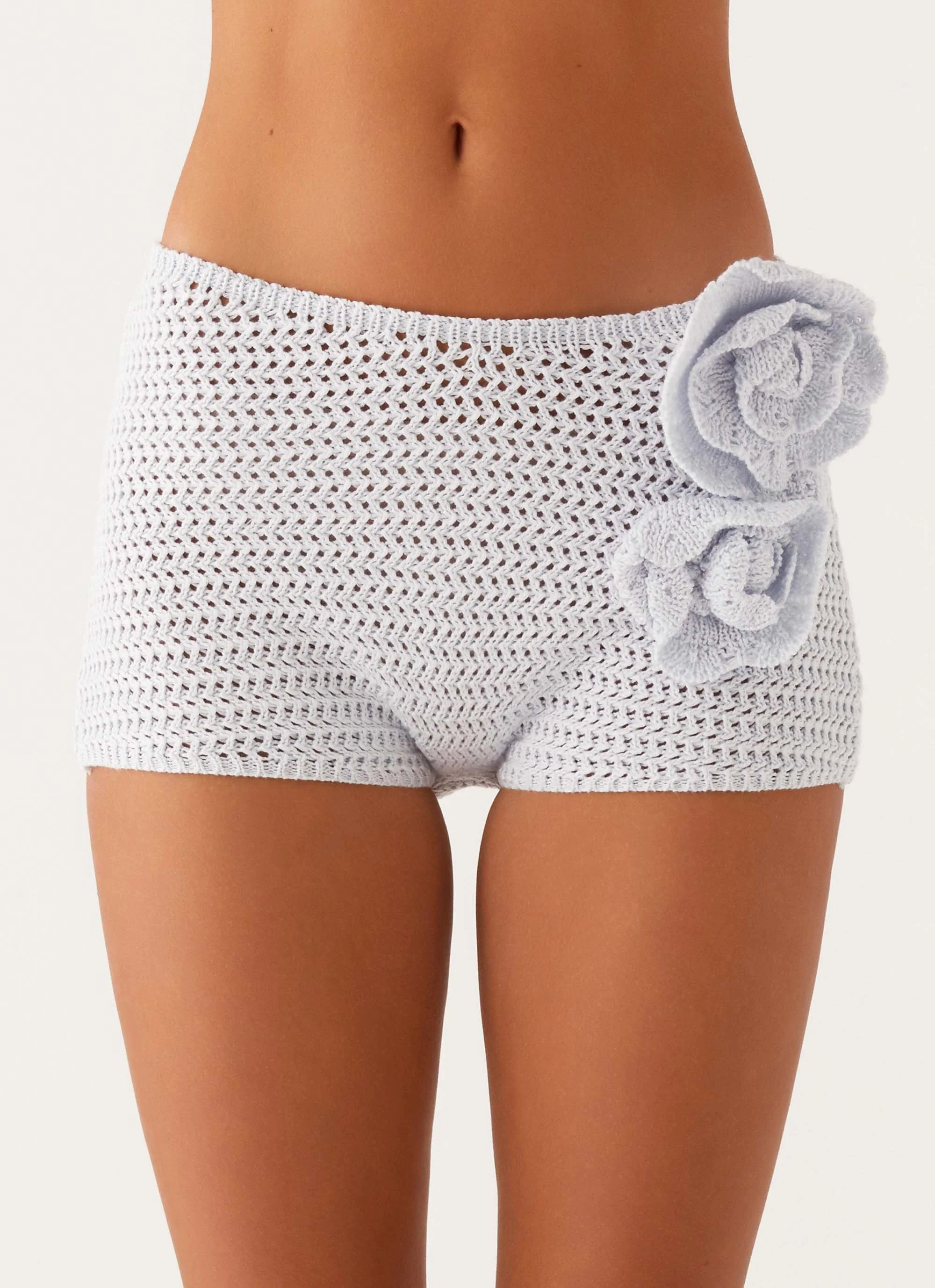 Maia Rose Crochet Mini Shorts - Baby Blue - Image 6