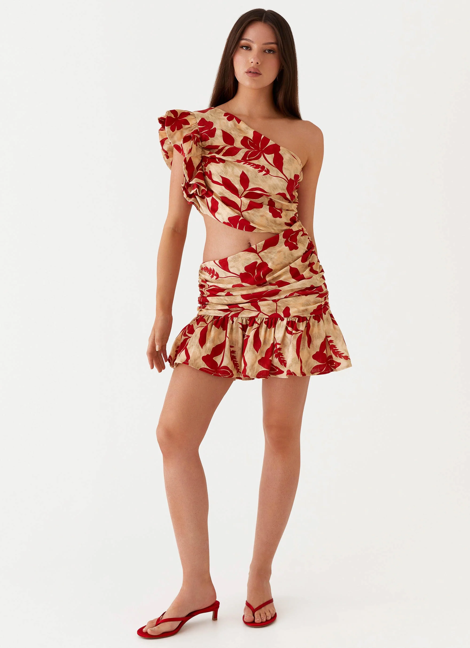 Maisie Linen Mini Dress - Red Green Floral - Image 6