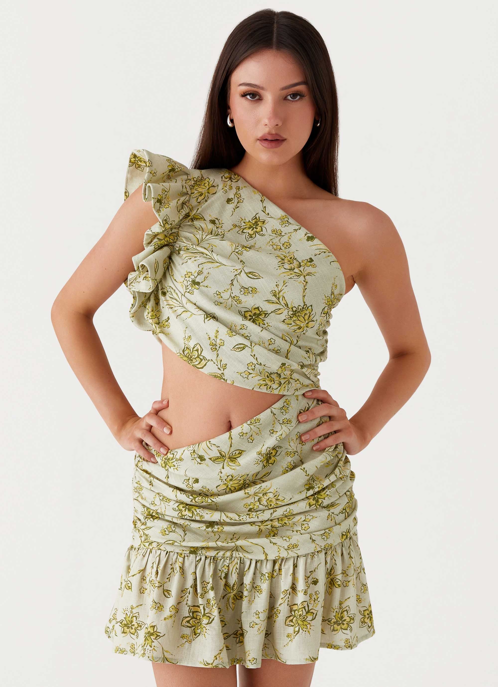 Maisie Linen Mini Dress - Sage Floral - Image 5