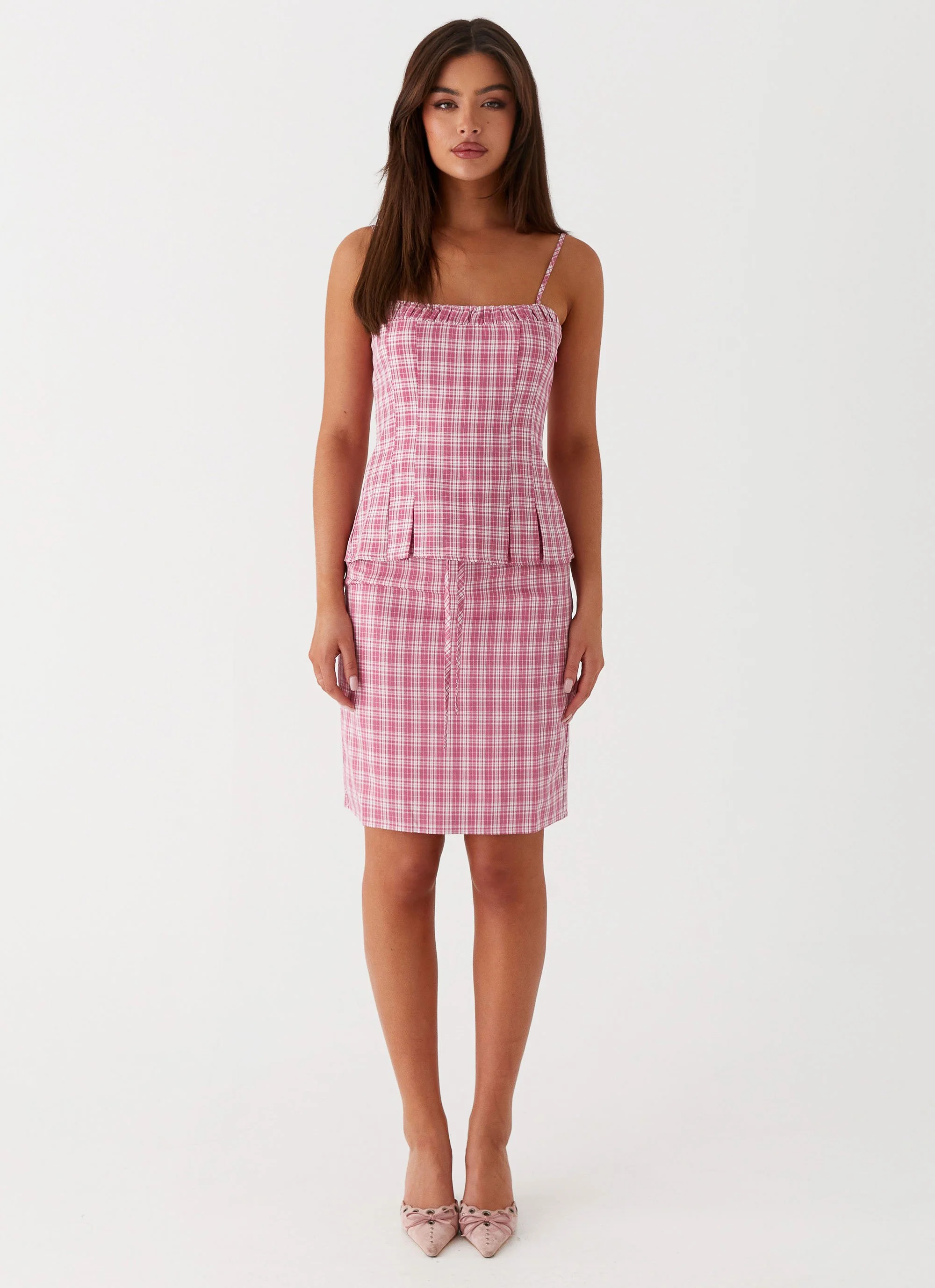 Mamita Ruched Top - Pink Check - Image 2