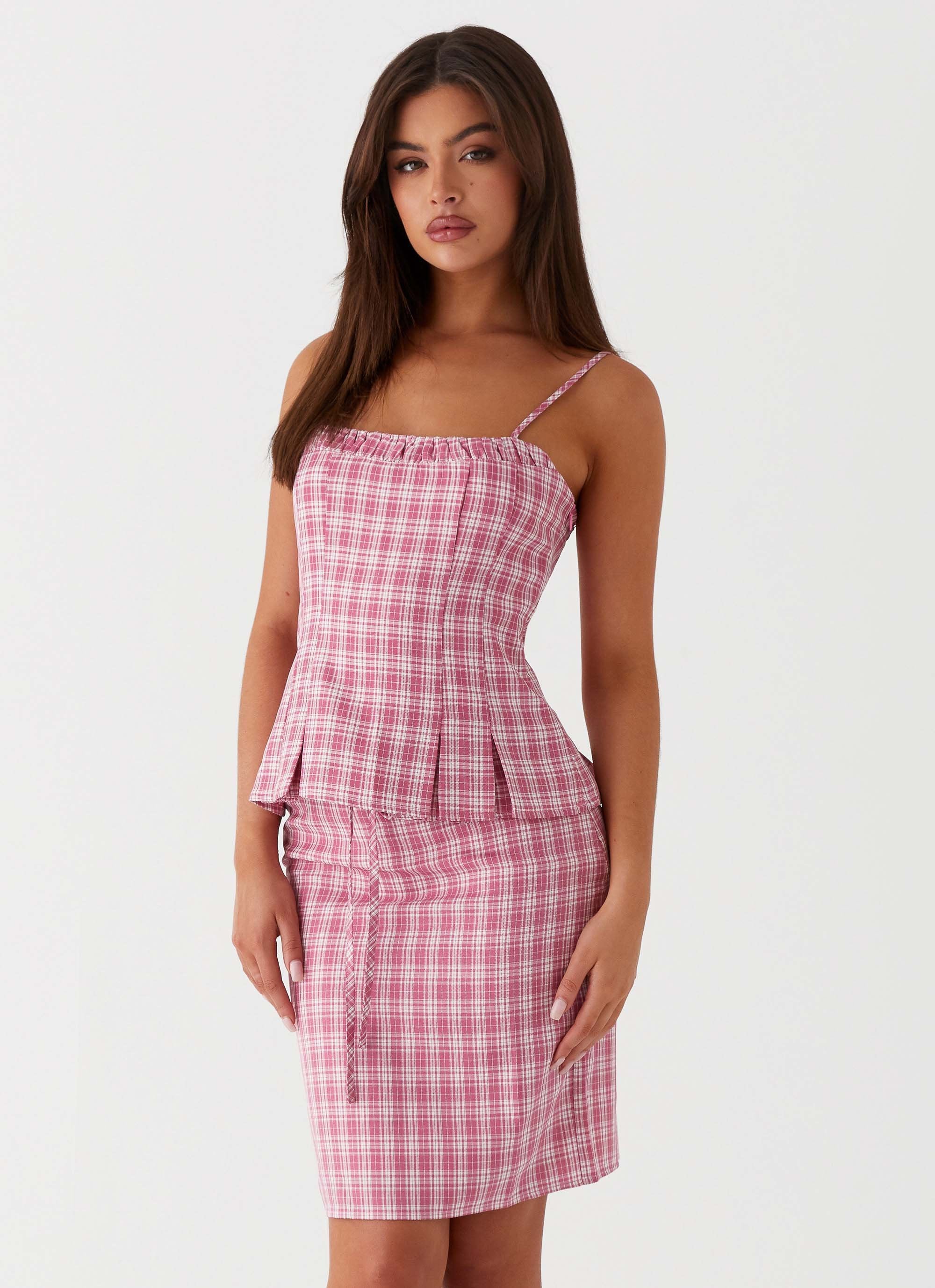 Mamita Ruched Top - Pink Check - Image 5
