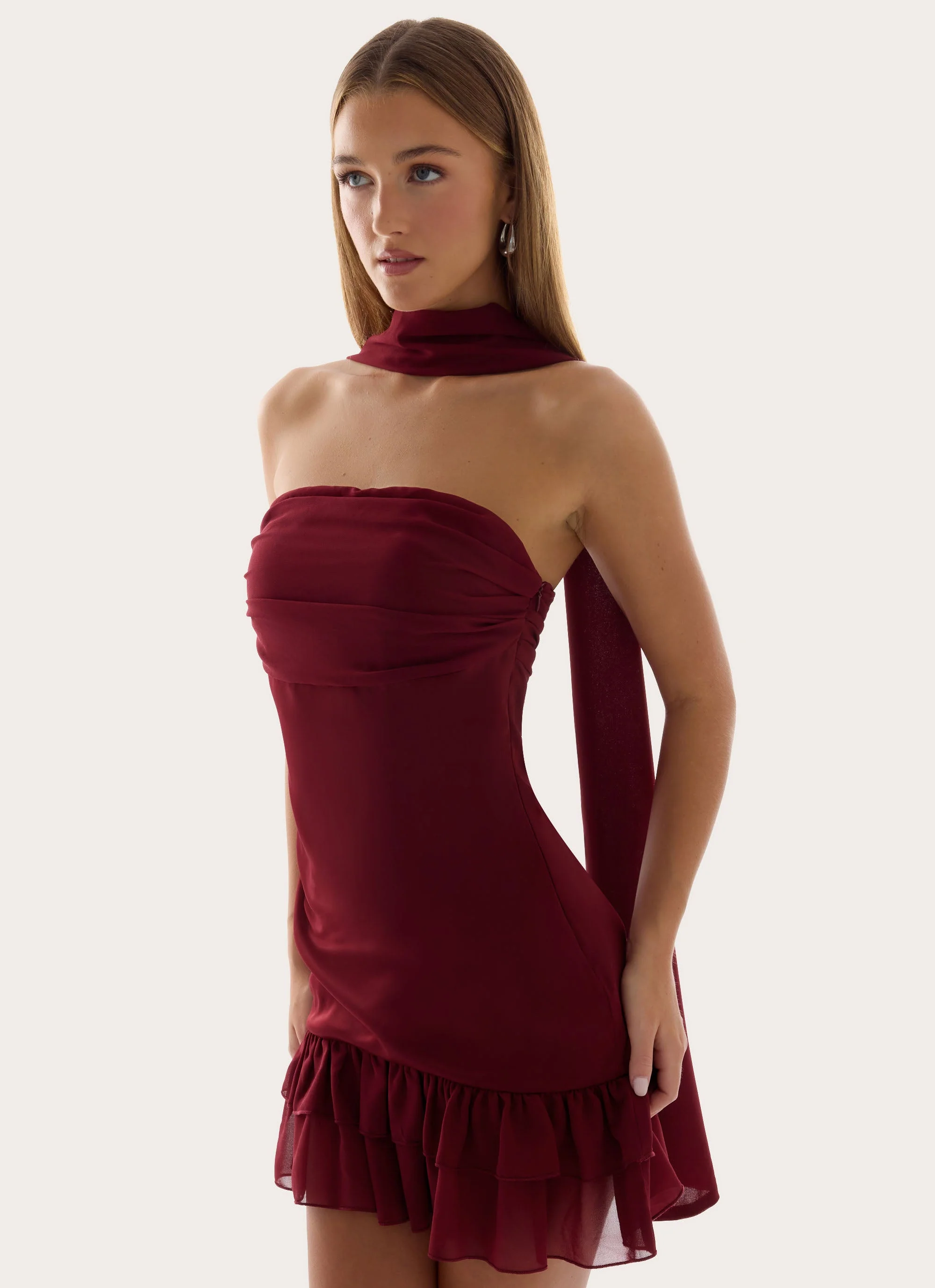 Manon Scarf Mini Dress - Deep Red - Image 10