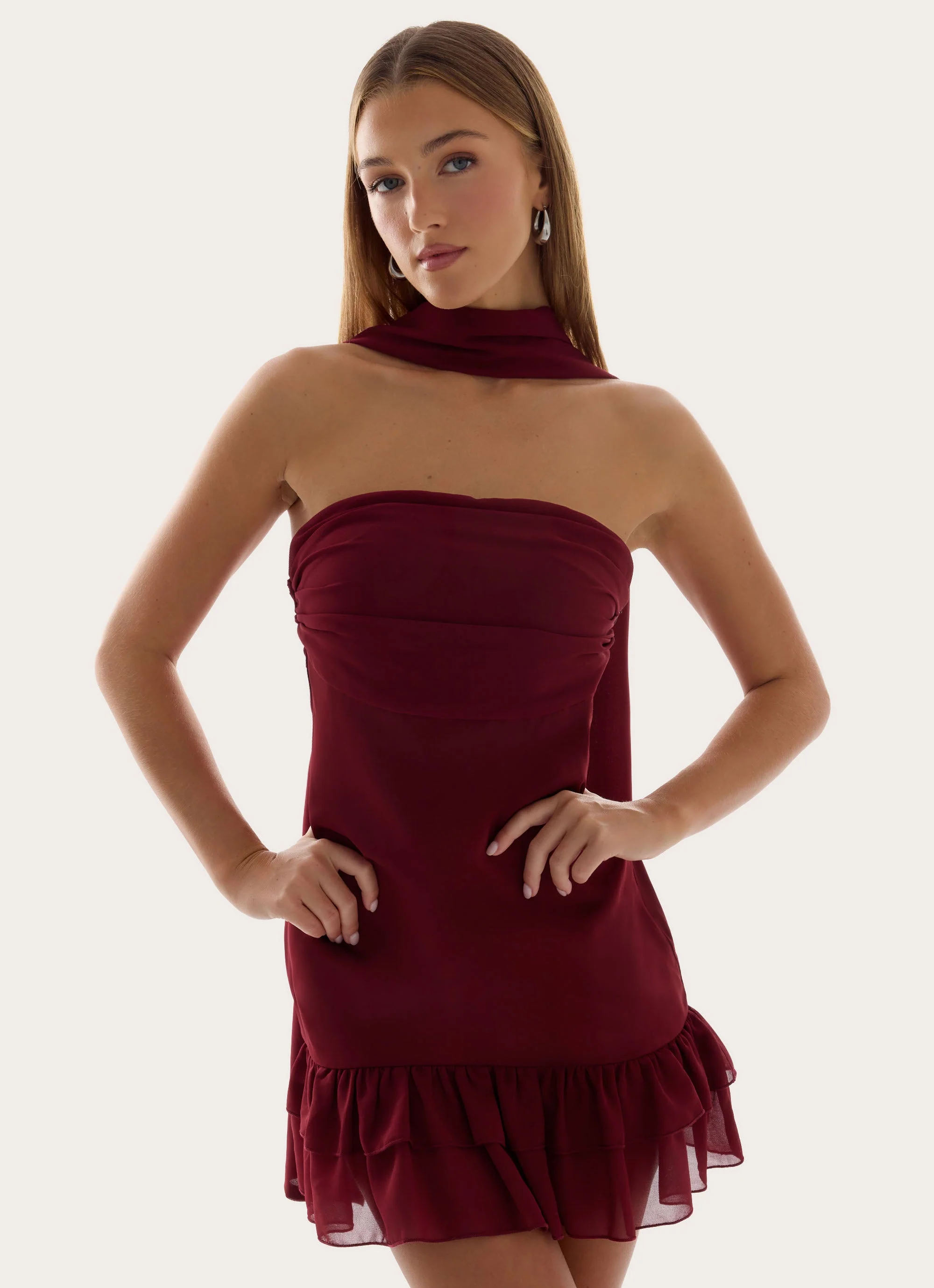 Manon Scarf Mini Dress - Deep Red - Image 11
